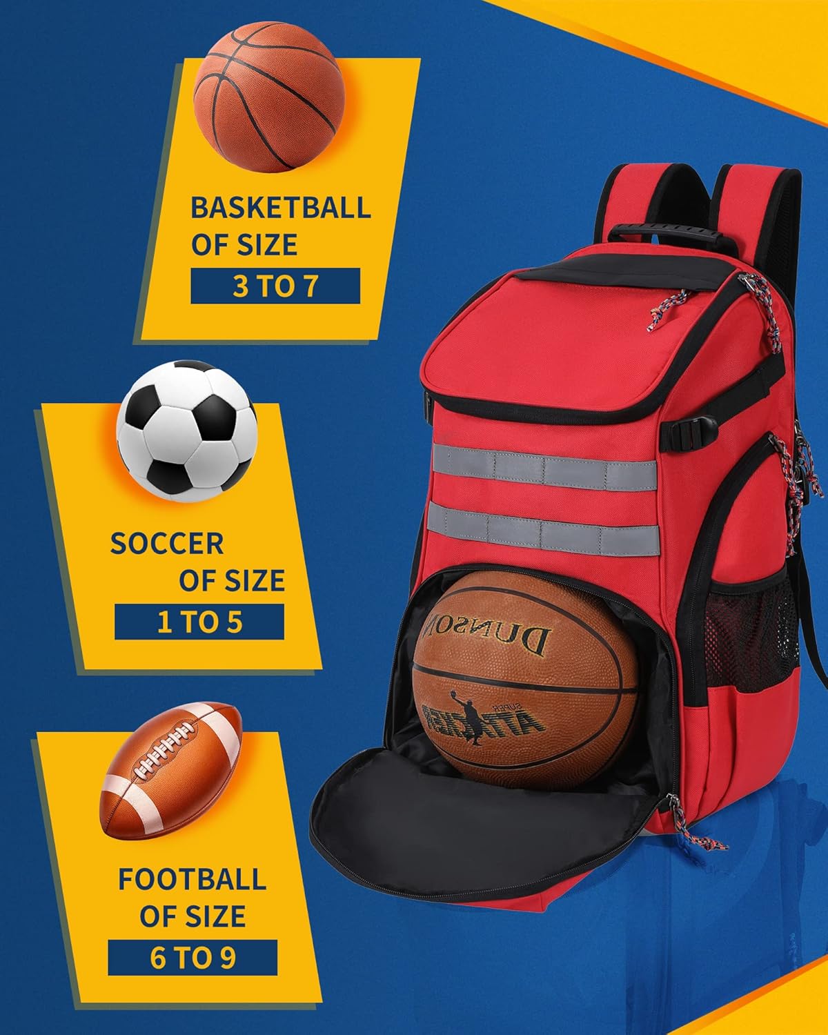 Mochila de baloncesto para hombres y mujeres, bolsa de baloncesto con compartimento para pelotas y zapatos, mochila deportiva para gimnasio