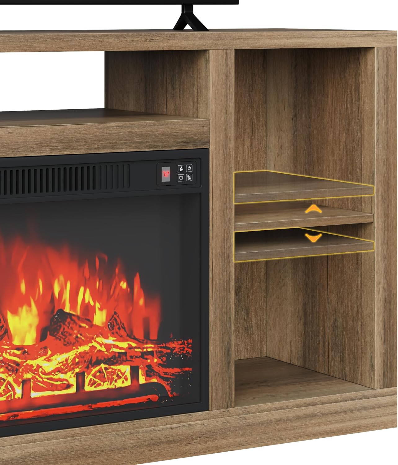 YESHOMY Soporte de TV con chimenea eléctrica para televisores de hasta 65 pulgadas, mesa consola central de entretenimiento multimedia con cuatro