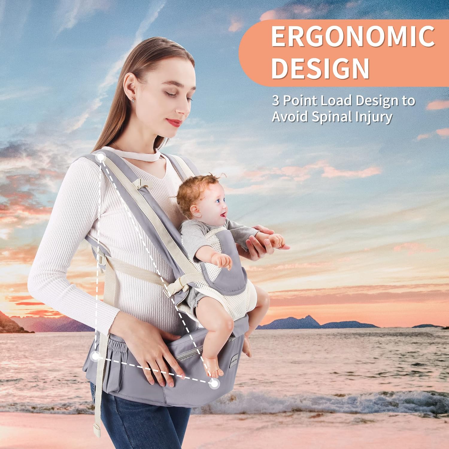 Portabebés para recién nacidos a niños pequeños, 6 en 1 con asiento de cadera completo para todas las estaciones, mochila ajustable y extraíble con