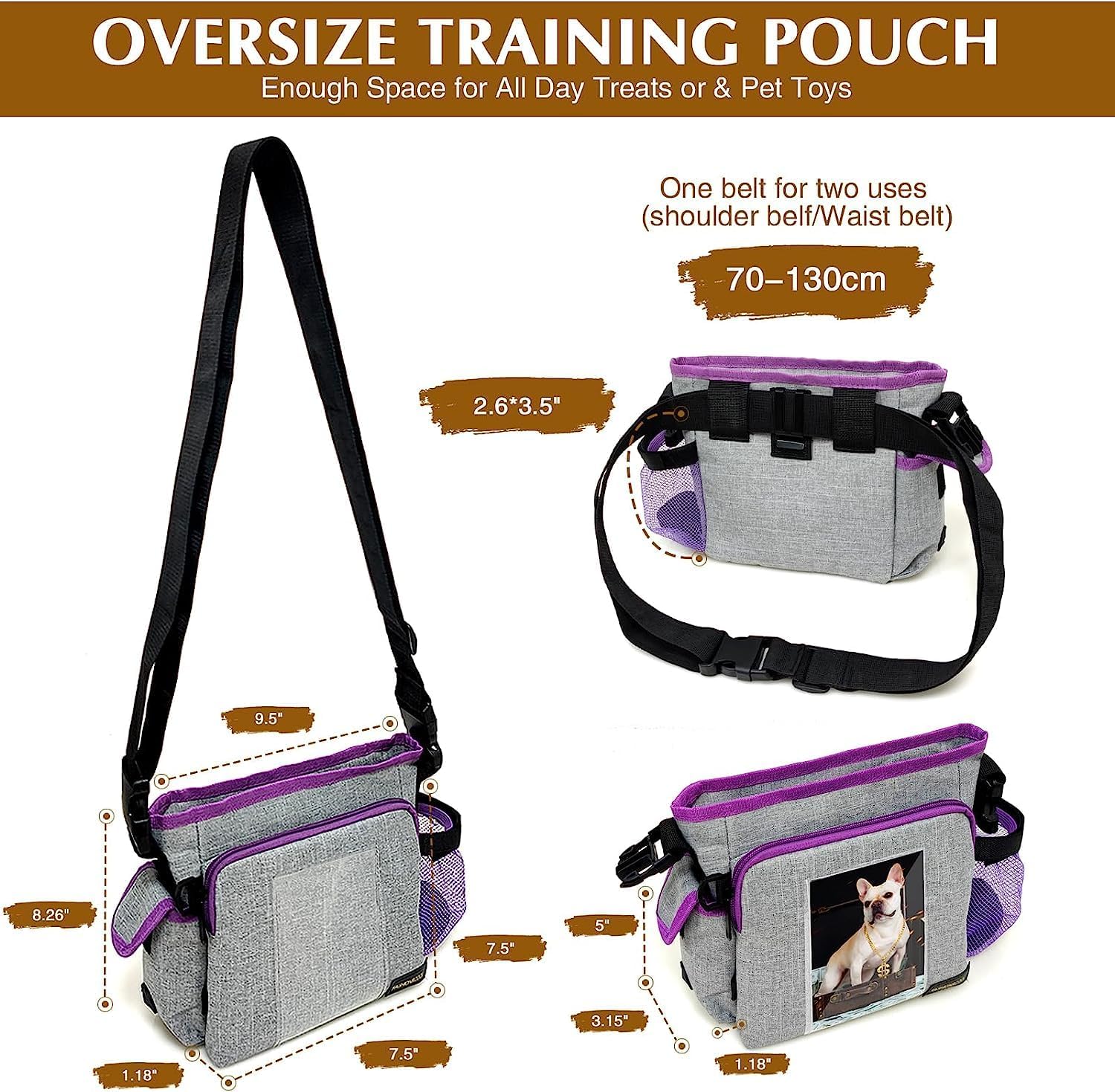 Bolsa de golosinas para perros para pasear a varios perros, bolsa de golosinas de gran capacidad para perros con soporte integrado para botella de