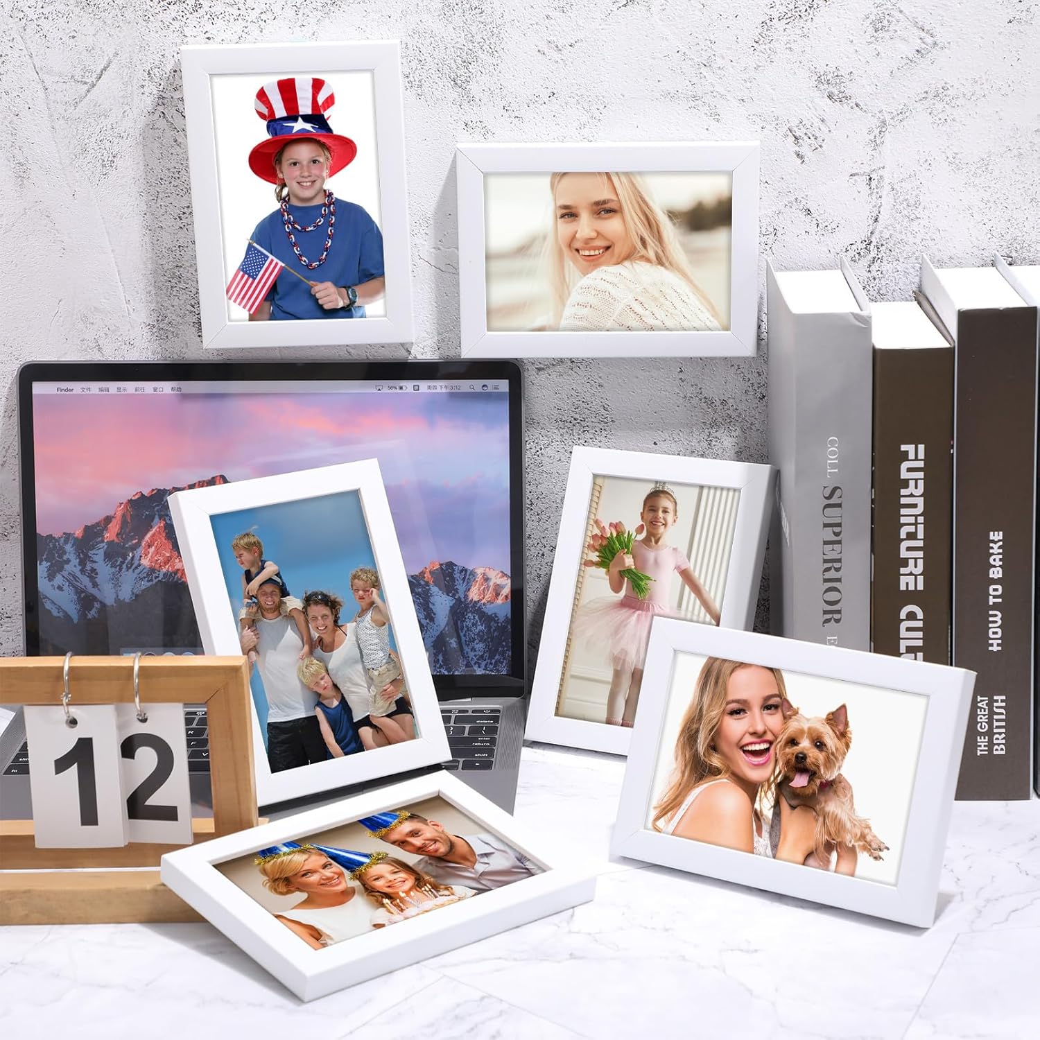Roowest Juego de 24 marcos de fotos de madera a granel con hoja acrílica, marcos de fotos pequeños con clavos invisibles y ganchos en S para pared y