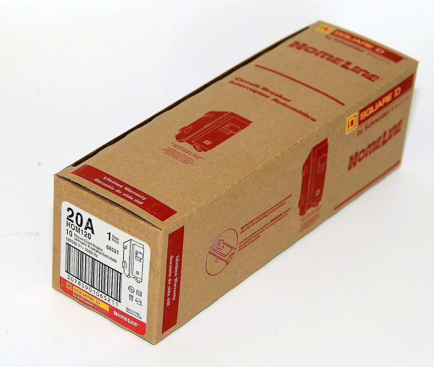 Caja de 10 Disyuntores enchufables Square D HOM120 1 polo 20A 120-240V