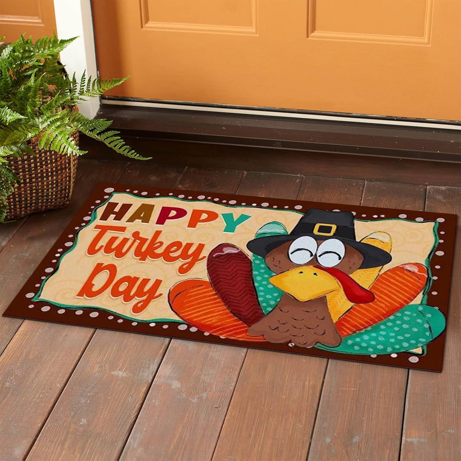 Tapete delantero para interiores y exteriores, felpudo de feliz día del pavo, decoración del día de Acción de Gracias, tapete de puerta de baño,