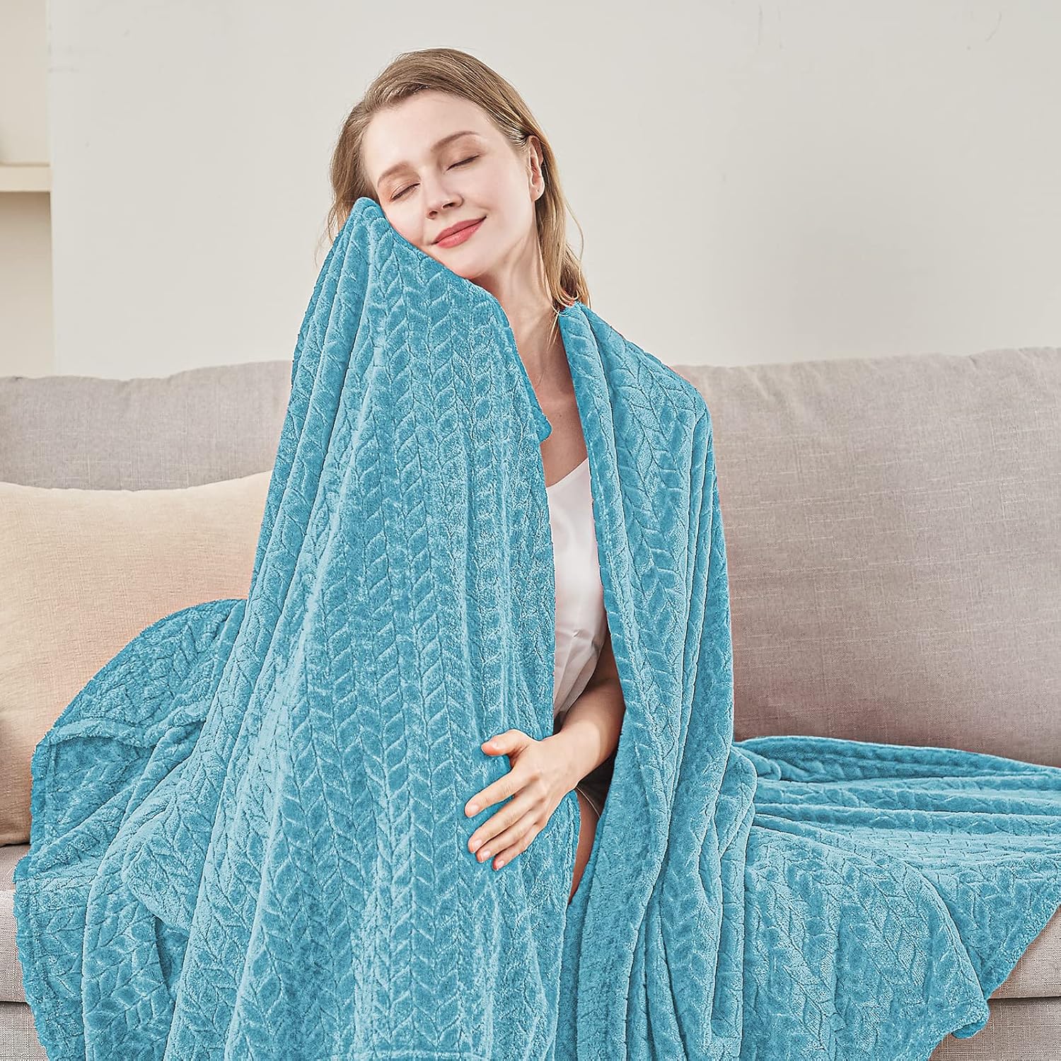 Inhand – Mantas de forro polar, mantas acogedoras de franela súper suaves para adultos, lavables y ligeras para sofá, cama, oficina, tamaño queen,