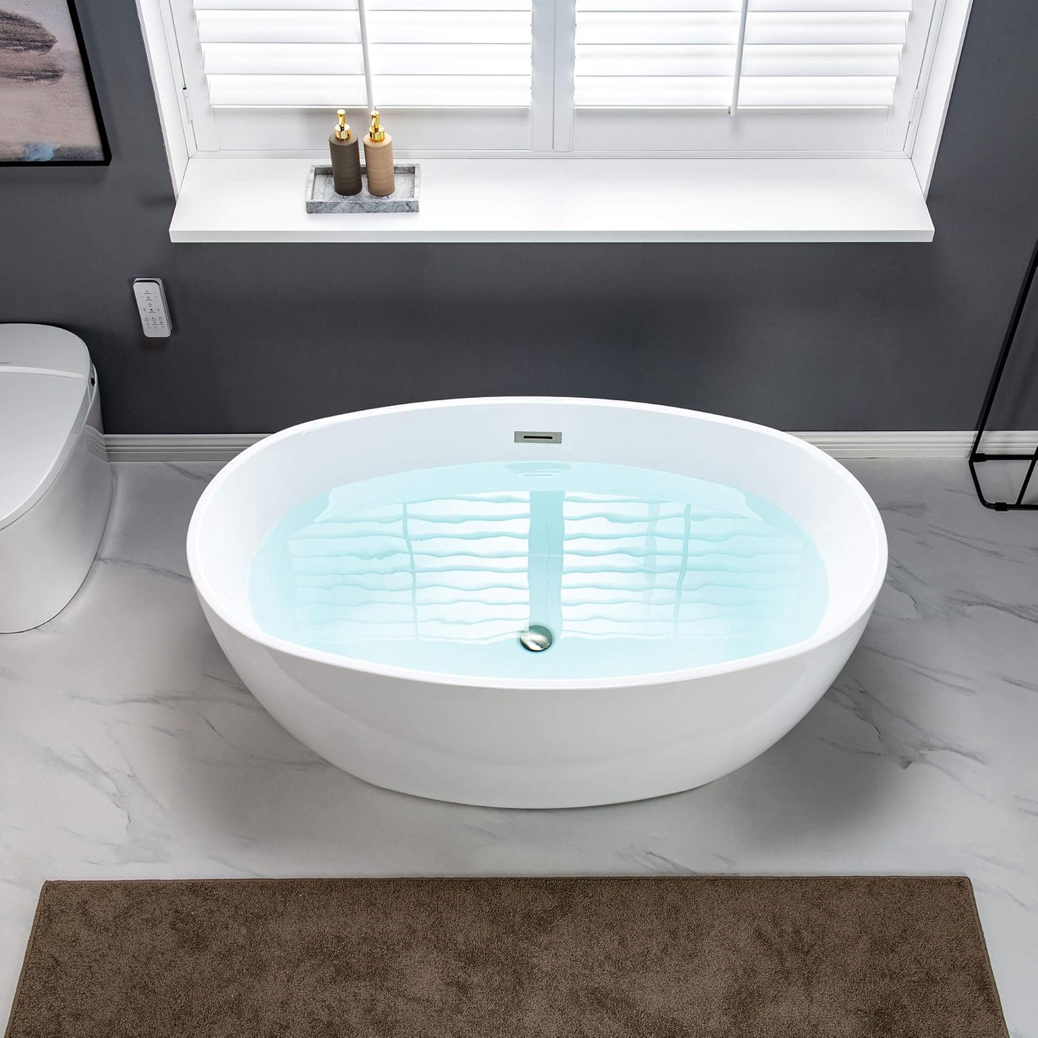WOODBRIDGE BTA1418 – Bañera de acrílico independiente de 55 pulgadas con desbordamiento y drenaje de níquel cepillado, BTA1418 -BN-Drain &O