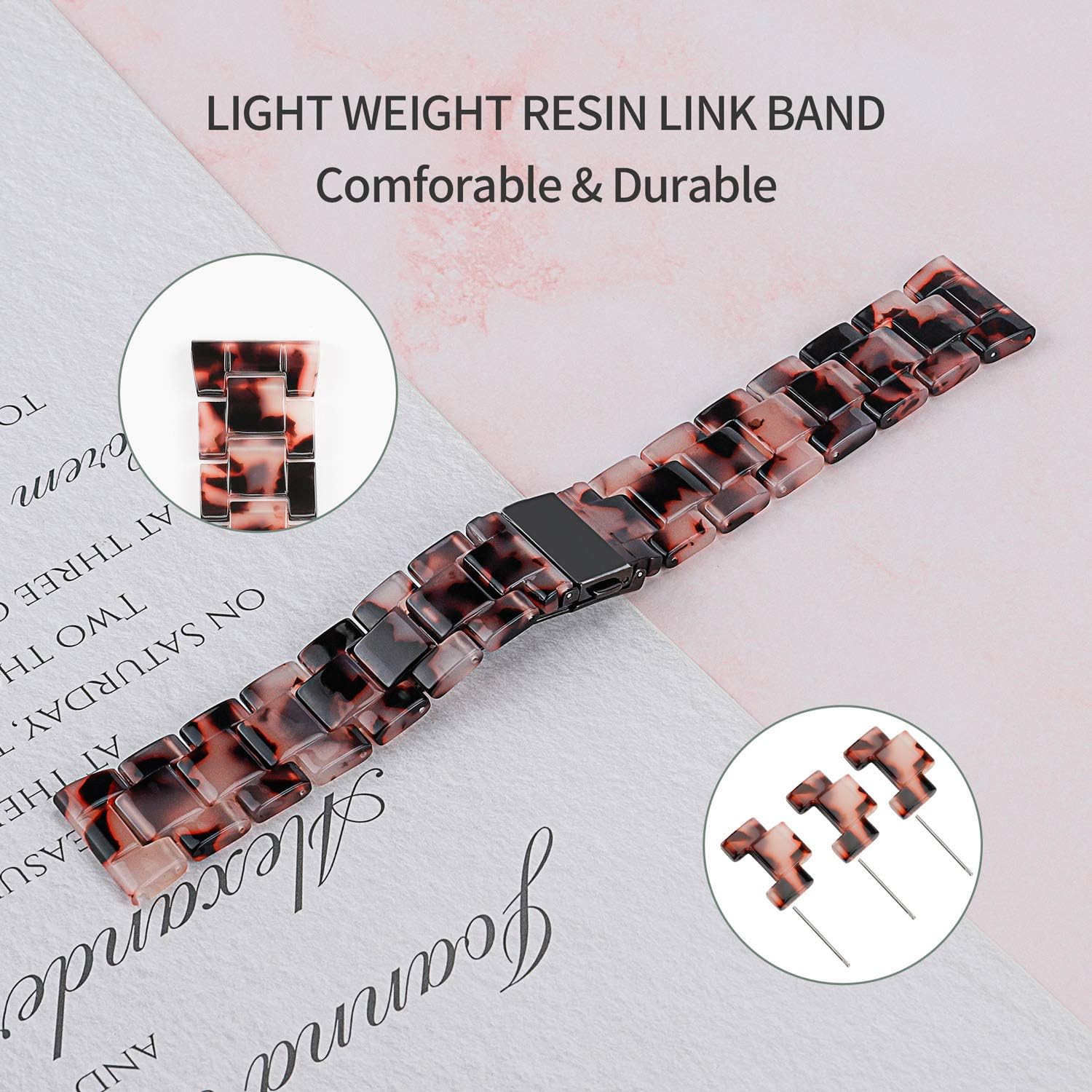 Wearlizer Resina y acero inoxidable compatible con correas Fitbit VersaVersa 2Versa LiteVersa SE para mujeres y hombres, reemplazo ligero compatible