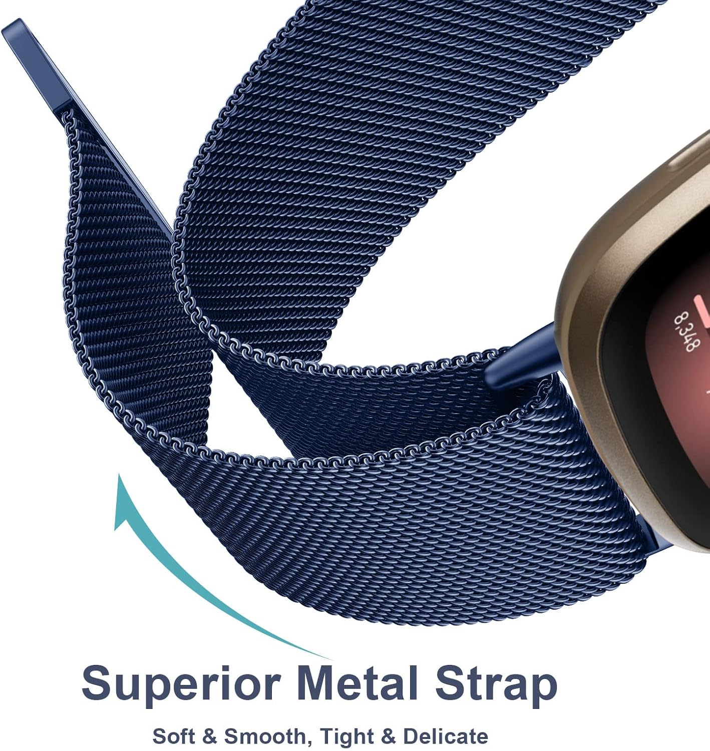 Vanjua Correa de metal para Fitbit Sense 2  Sense Bands, Fitbit Versa 4  Versa 3 bandas para mujeres y hombres, correa de repuesto magnética de