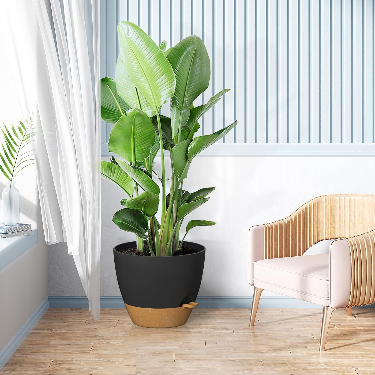 ZMTECH Maceta de 12 pulgadas, paquete de 1 maceta para plantas de interior, maceta de riego automático con agujeros de drenaje y platillo para