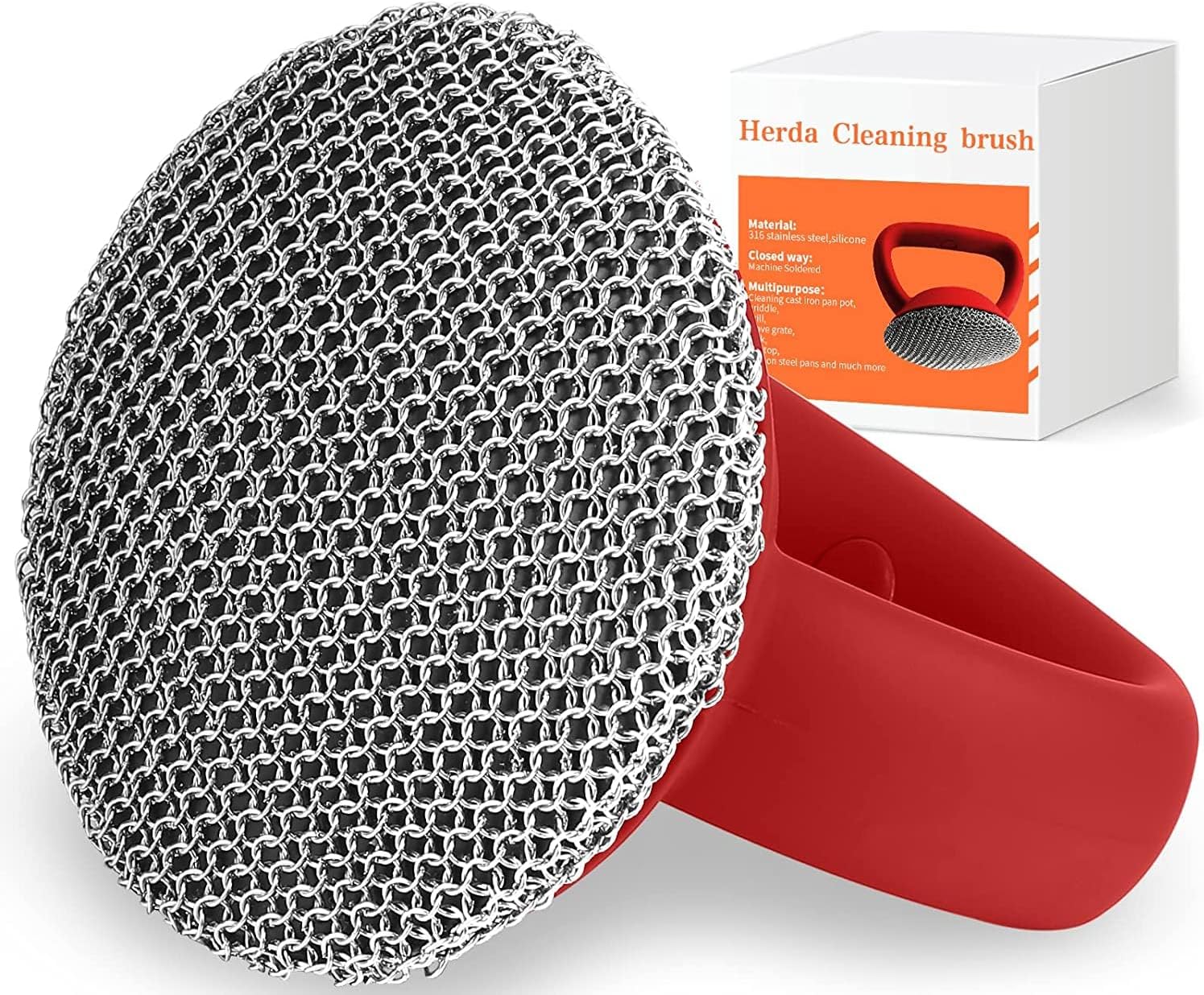 Cepillo limpiador de hierro fundido con mango resistente, cepillo de limpieza de correo de cadena fina soldada de 0.118 pulgadas (0.118 in), cepillo