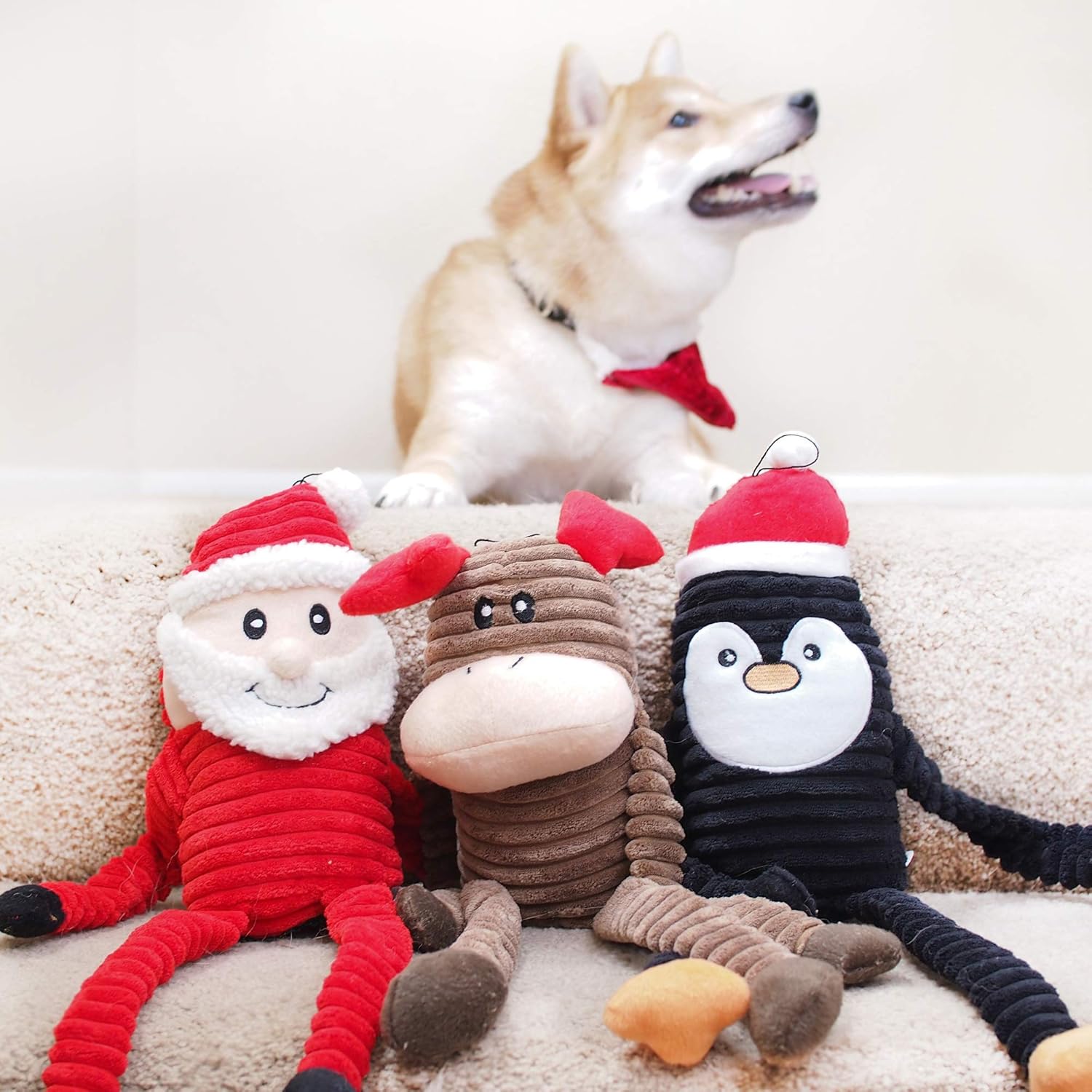 ZippyPaws Juguete de Navidad arrugado para perros, regalos navideños de felpa chirriante para cachorros pequeños y medianos, rellenos interactivos