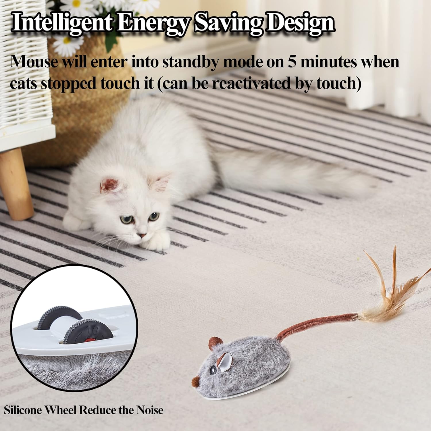 Vealind Juguetes interactivos para gatos con cola de plumas, juguete recargable por USB, movimiento automático para gatos de interior, caza y