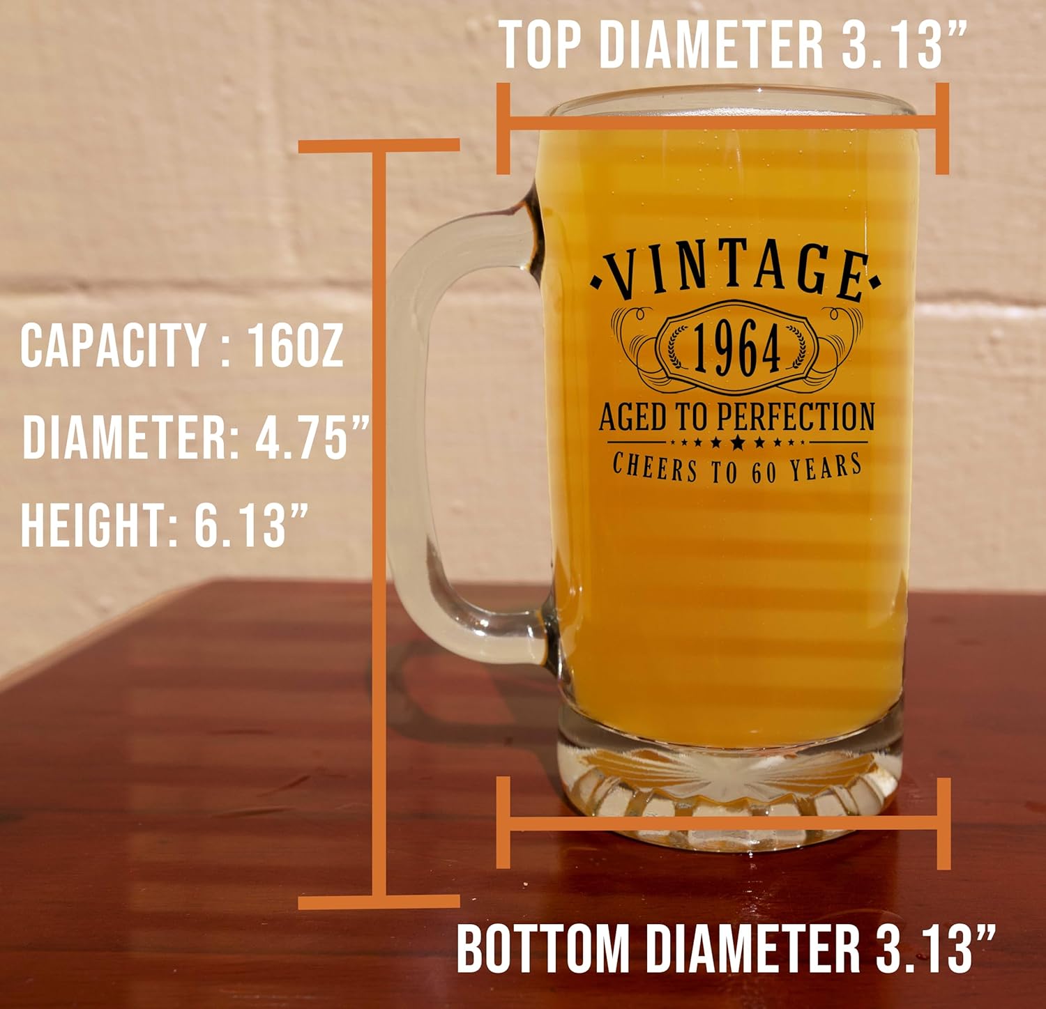 Taza de cerveza de vidrio vintage de 16 onzas con estampado negro de 16 onzas, regalos de feliz cumpleaños 60 para hombres y mujeres, saludos a los