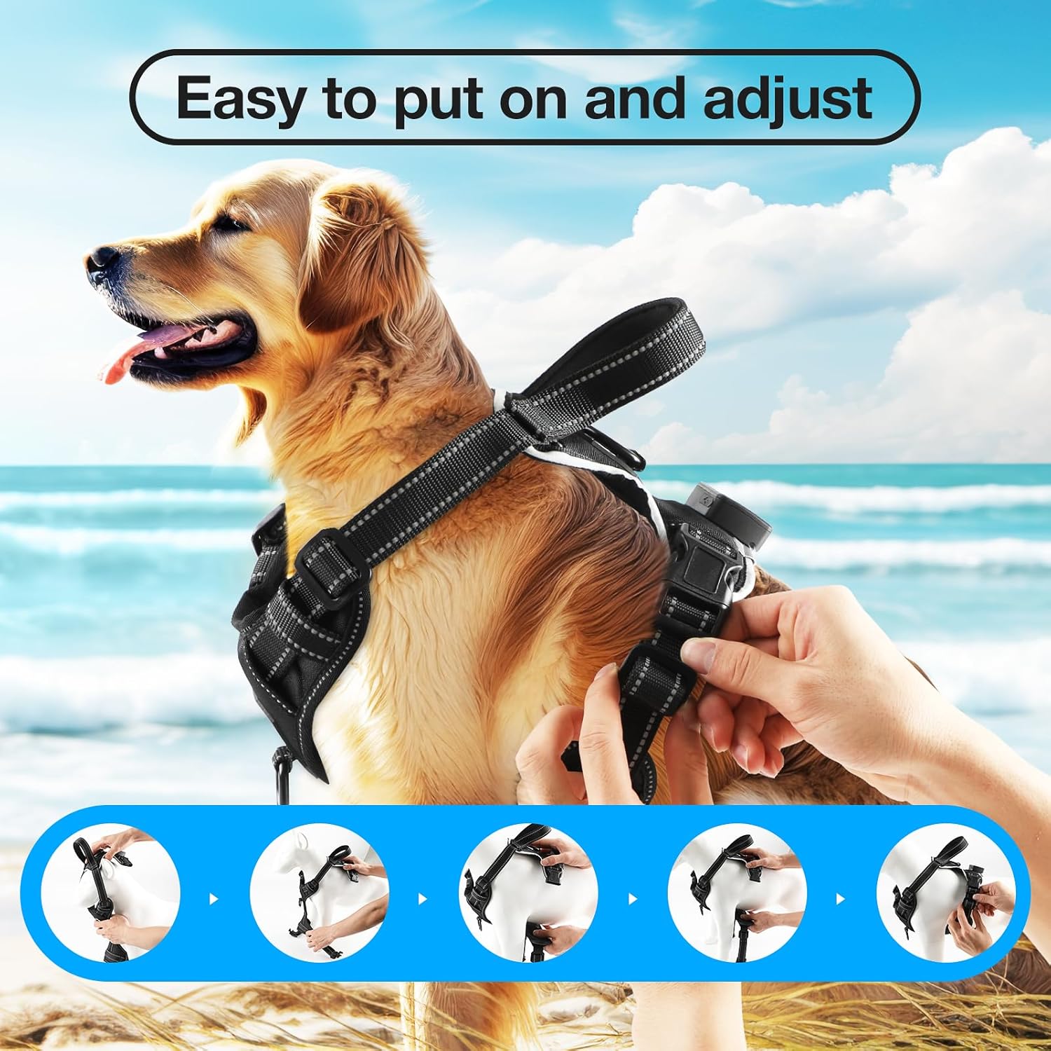 MASBRILL Arnés para perro con luz LED, sin tirones, arnés recargable con luz para perro para caminar por la noche, chaleco ajustable brillante para