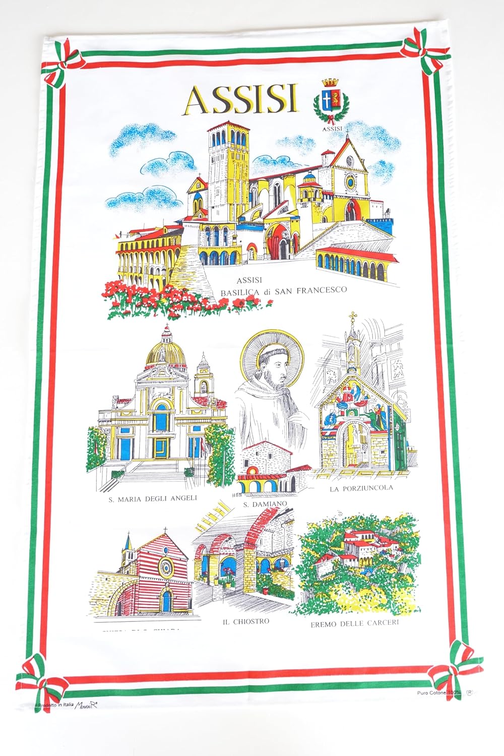 Toalla de té o plato de algodón italiano extra grande hecha en Italia (Asís)