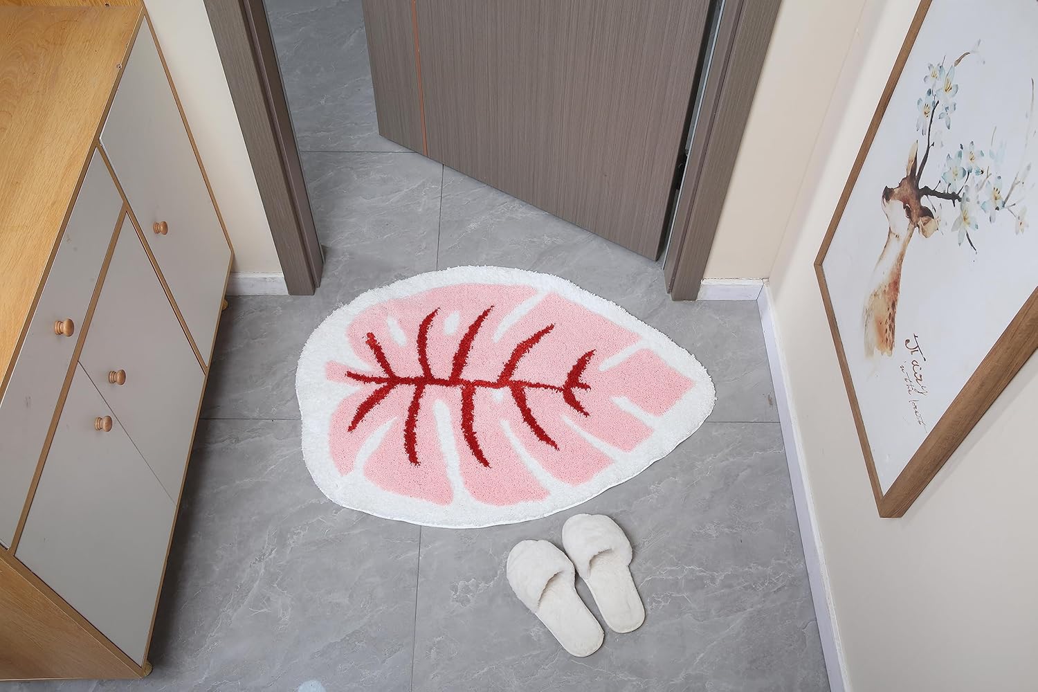 Tapete de baño de felpa suave en forma de hojas, antideslizante, para decoración del hogar, alfombra de área para habitación de niños, alfombra para
