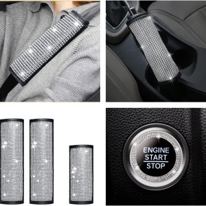 Juego de 4 almohadillas de terciopelo para cinturón de seguridad de automóvil con diamantes de imitación brillantes, funda de freno de mano de Juego de 4 almohadillas de terciopelo para cinturón de seguridad de automóvil con diamantes de imitación brillantes, funda de freno de mano de