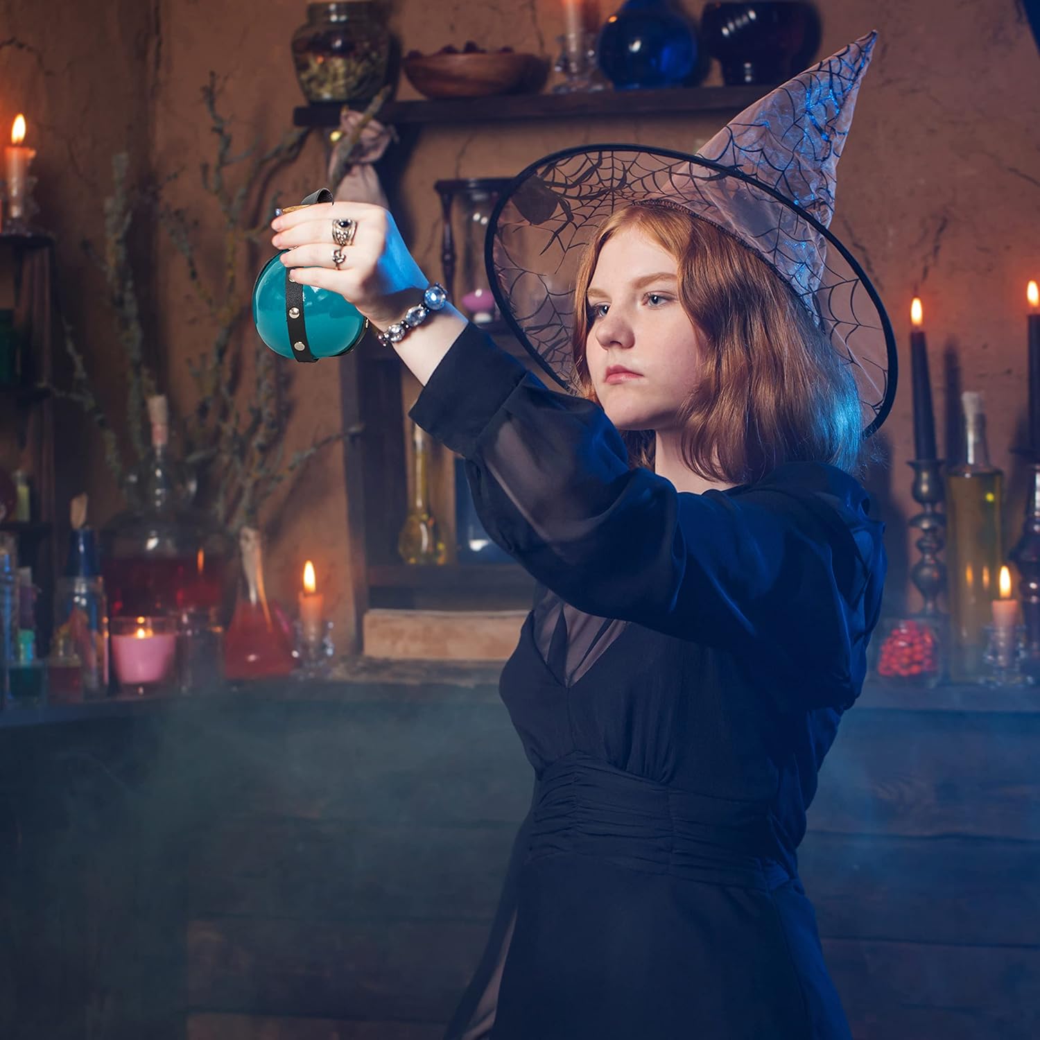 Skeleteen Dark Magic – Botella de poción  Soporte de vidrio para pociones de mago negro con tapón de corcho y arnés de piel sintética con lazo para