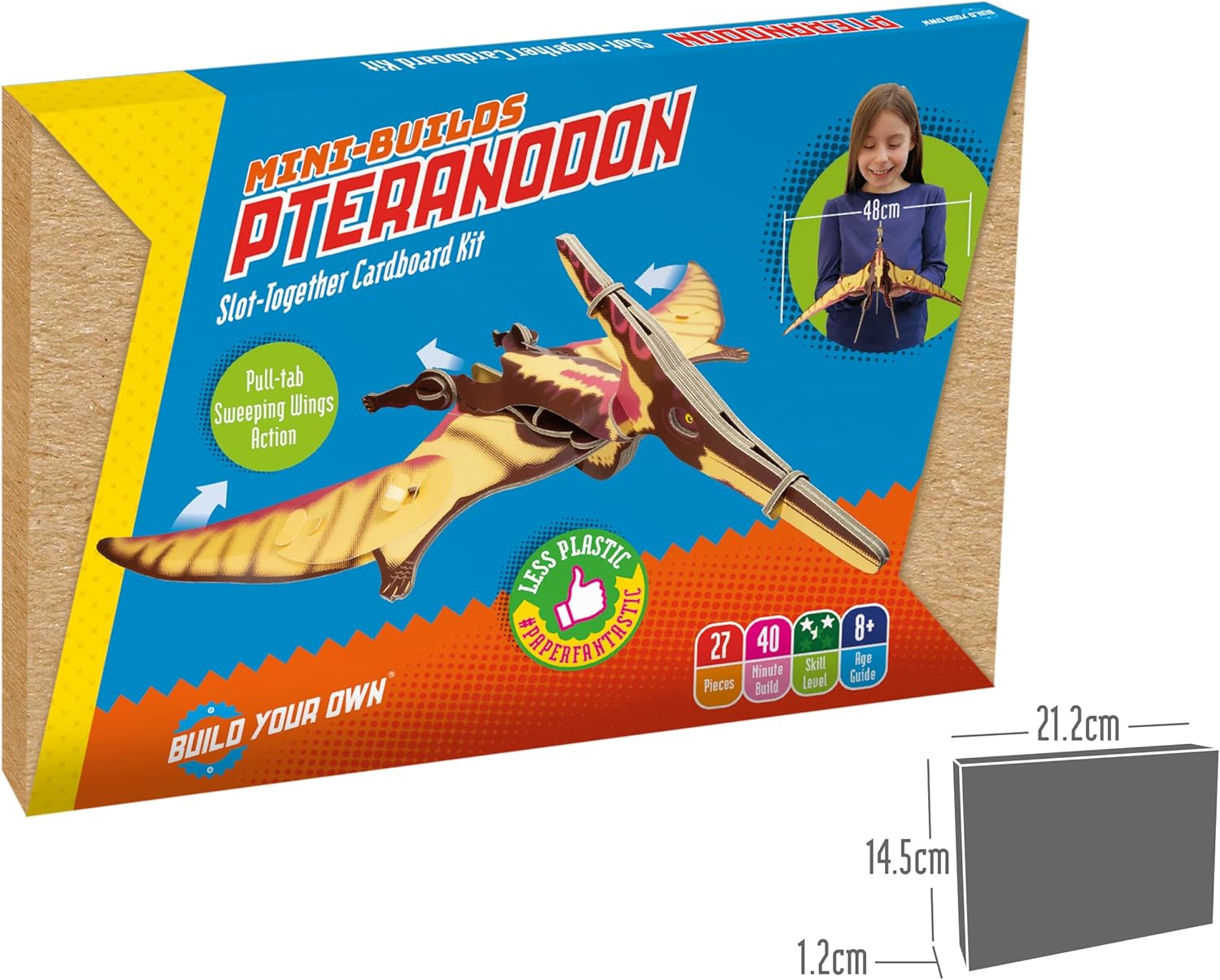 Build Your Own Moving Pteranodon – Acción de ala de aleteo con pestaña de tracción – Kit de manualidades de cartón ecológico – A partir de 8 años