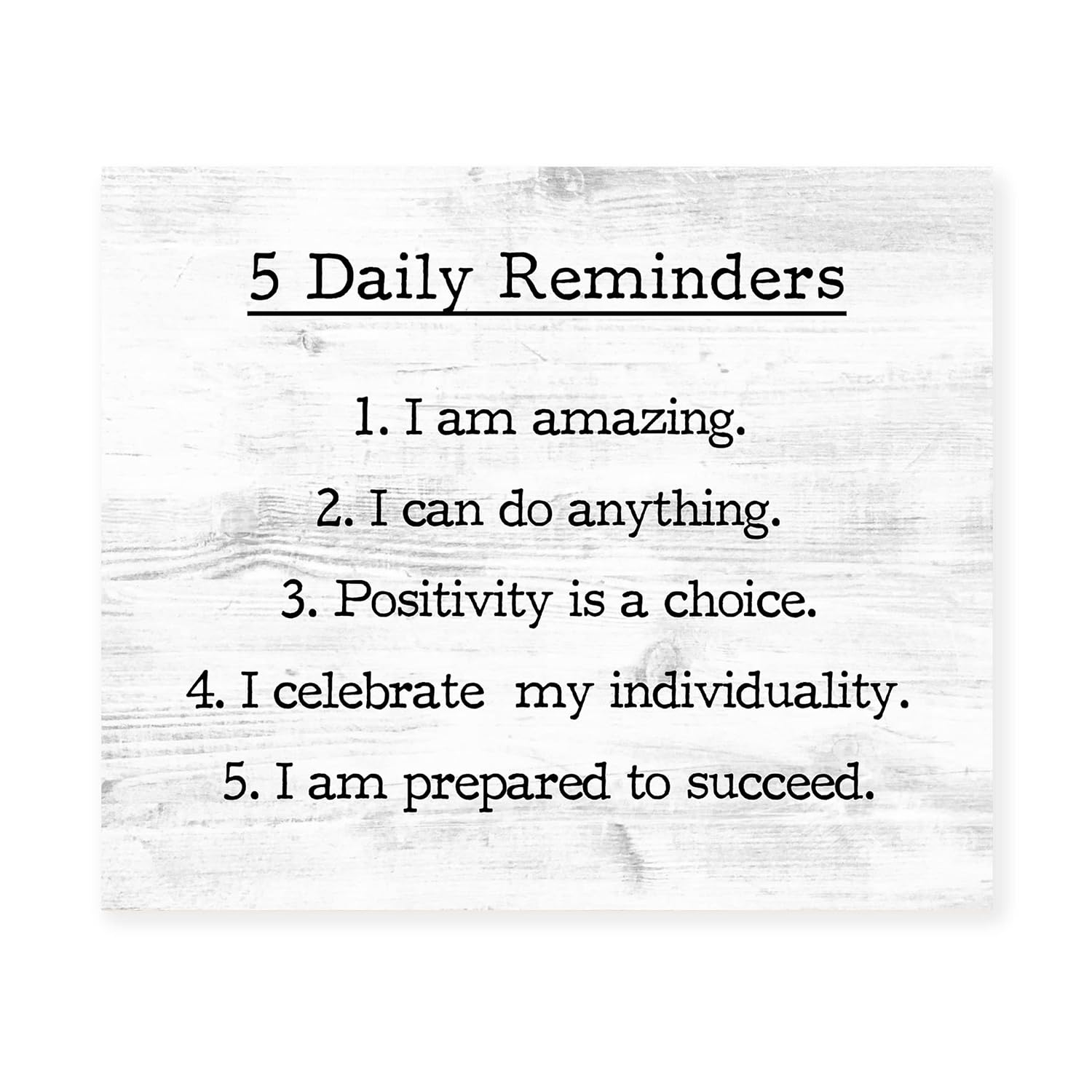 5 Daily Reminders – Inspirational Success Print Home Decor, Great White Wall Art, Motivational Positive Quotes Wall Decor, Ideal For Teen Decor,