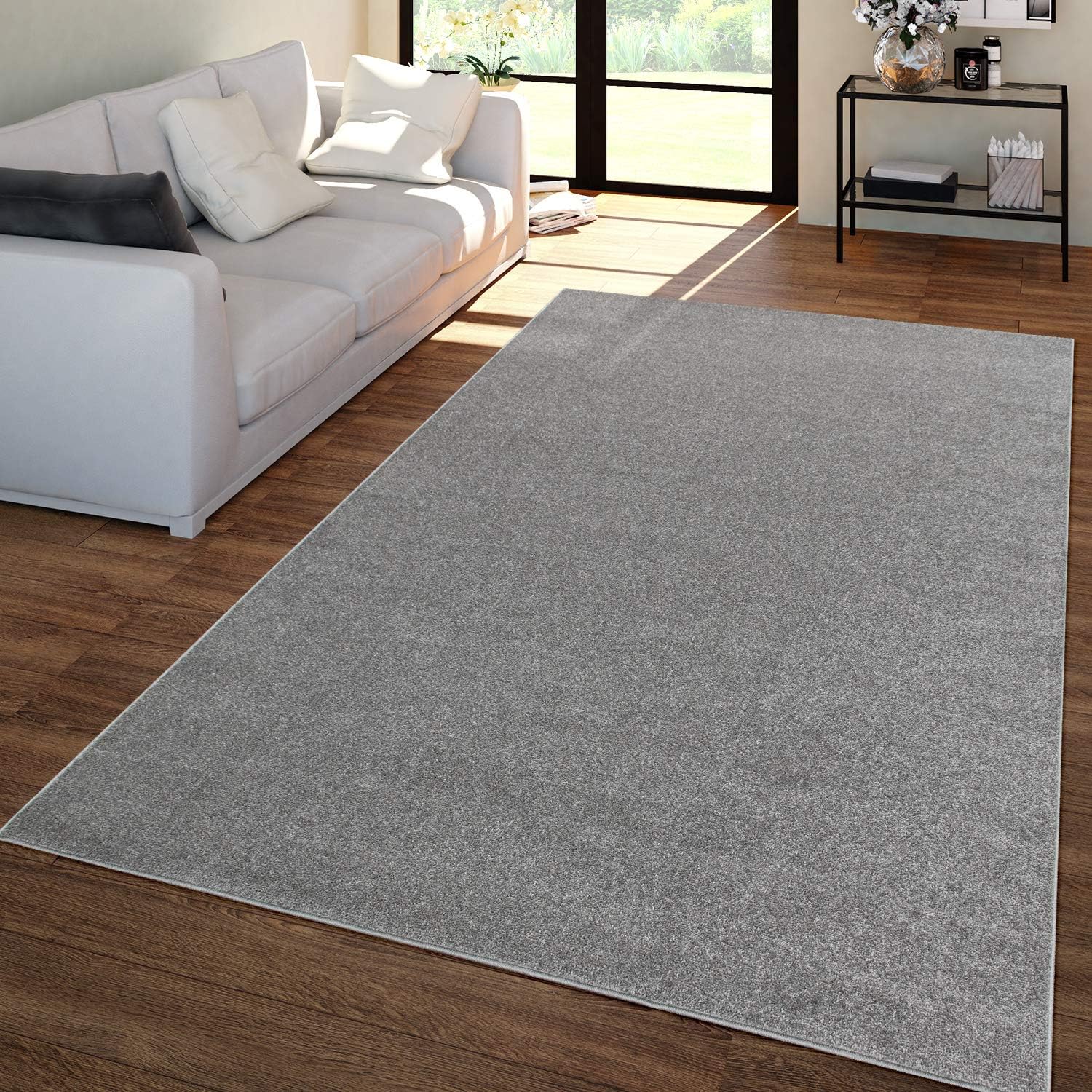 Paco Home Alfombra de área sólida en antracita diseño liso moderno, tamaño 2’8″ x 4’11”