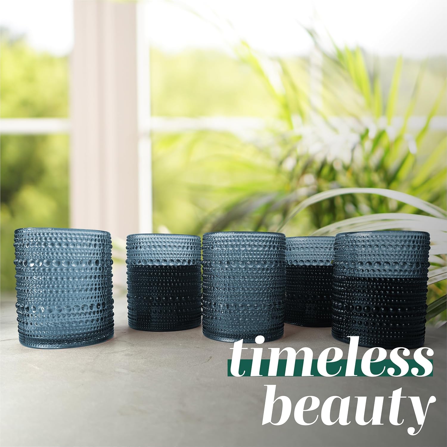 Greenline Goods Hobnail – Juego de 6 vasos de 12 onzas con diseño único, elegantes vasos de burbujas azules para ambientes modernos y vintage,