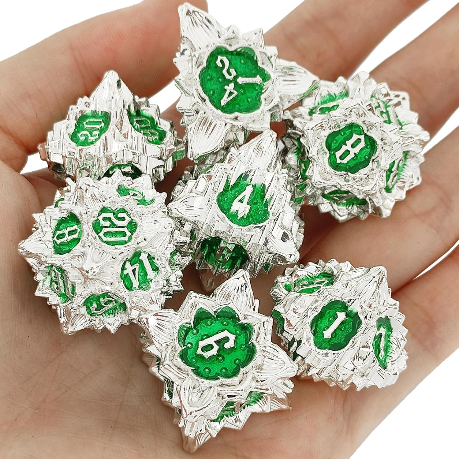 Juego de dados de metal DND Dungeons and Dragons D&D, 7 piezas de dados gigantes poliédricos MTG, juego de rol de mesa, juego de rol Pathfinder,