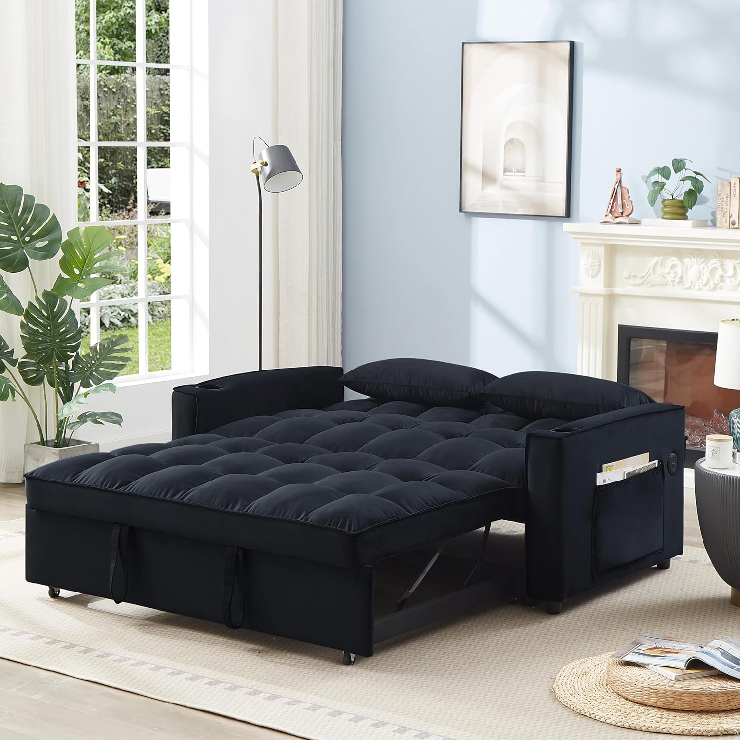 Moderno sofá futón tapizado, convertible a siesta, sofá cama suave y sofá cama para hogar, oficina, apartamento, espacio pequeño, sala de estar,