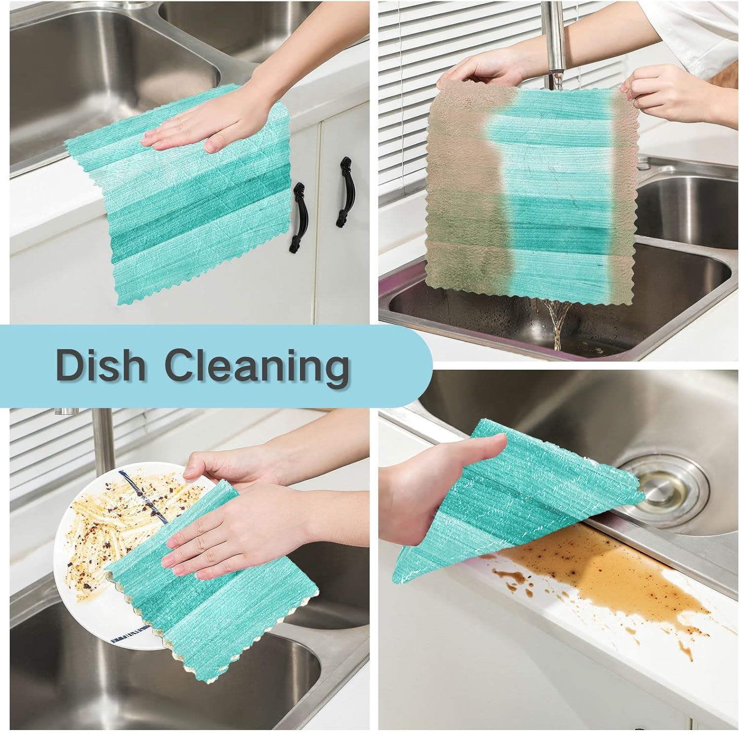SUABO Paños de cocina de madera verde turquesa, paquete de 6 paños de cocina de secado rápido, toallas de limpieza absorbentes para cocina y baño