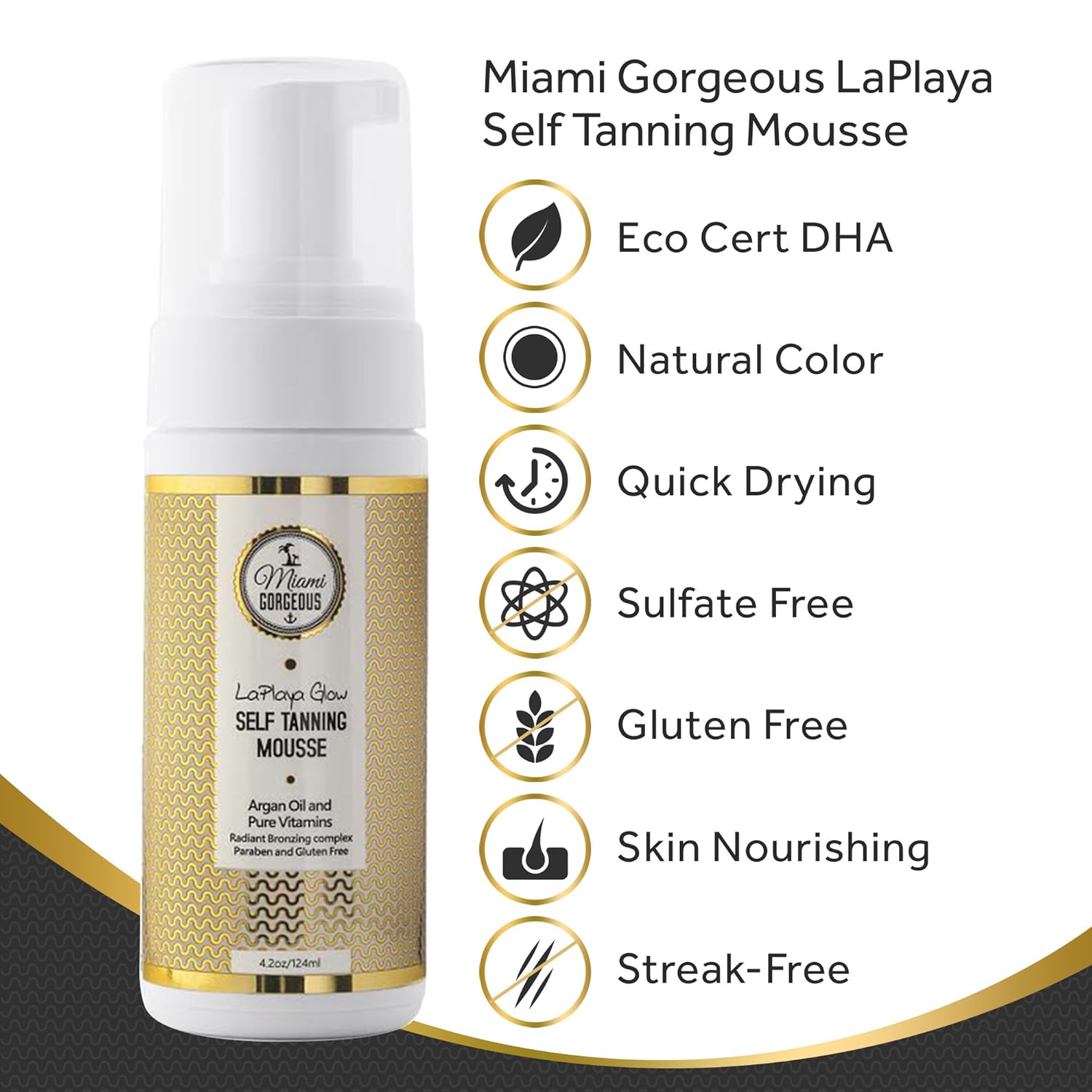 Mus autobronceadora Miami Gorgeous Mousse instantáneo para broncear la piel sin sulfato sin gluten el mejor autobronceante natural - Imagen 5