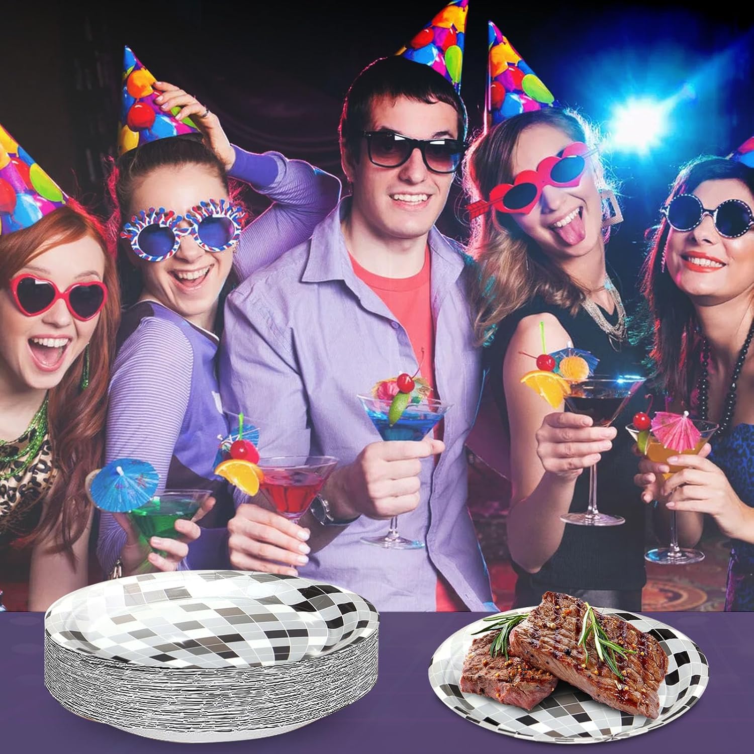 Platos de discoteca 25P, platos de bola de disco de 7 pulgadas, platos de papel de bola de disco plateados para suministros de fiesta de discoteca