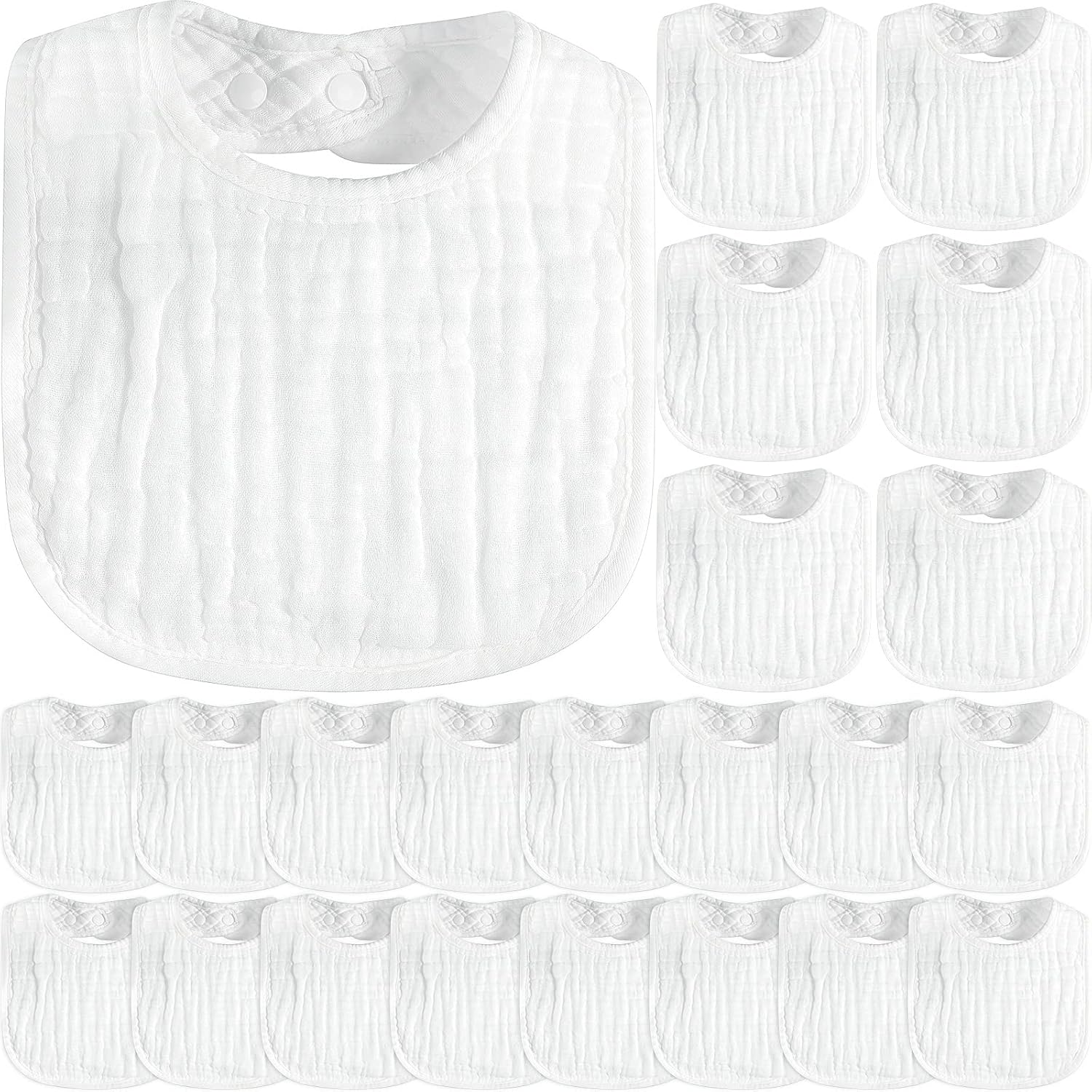 Zhanmai Paquete de 20 baberos de muselina ajustables para bebé, baberos blancos de 6 capas absorbentes, baberos para recién nacidos, baberos bandana