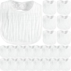 Zhanmai Paquete de 20 baberos de muselina ajustables para bebé, baberos blancos de 6 capas absorbentes, baberos para recién nacidos, baberos bandana Zhanmai Paquete de 20 baberos de muselina ajustables para bebé, baberos blancos de 6 capas absorbentes, baberos para recién nacidos, baberos bandana