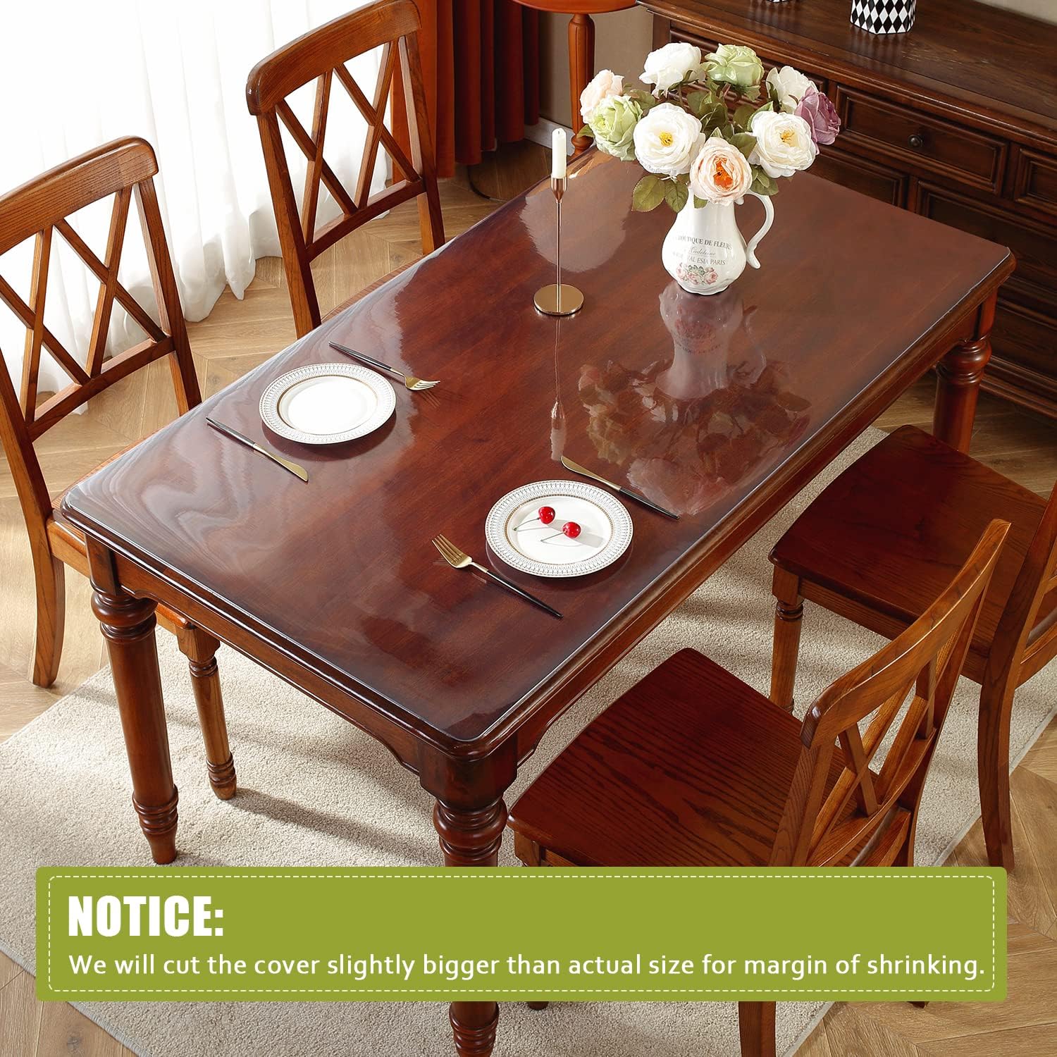 OstepDecor – Protector transparente de mesa de 564de pulgada de grosor, 54 x 54pulgadas, cubremesa de plástico, tapete de cloruro de polivinilo para