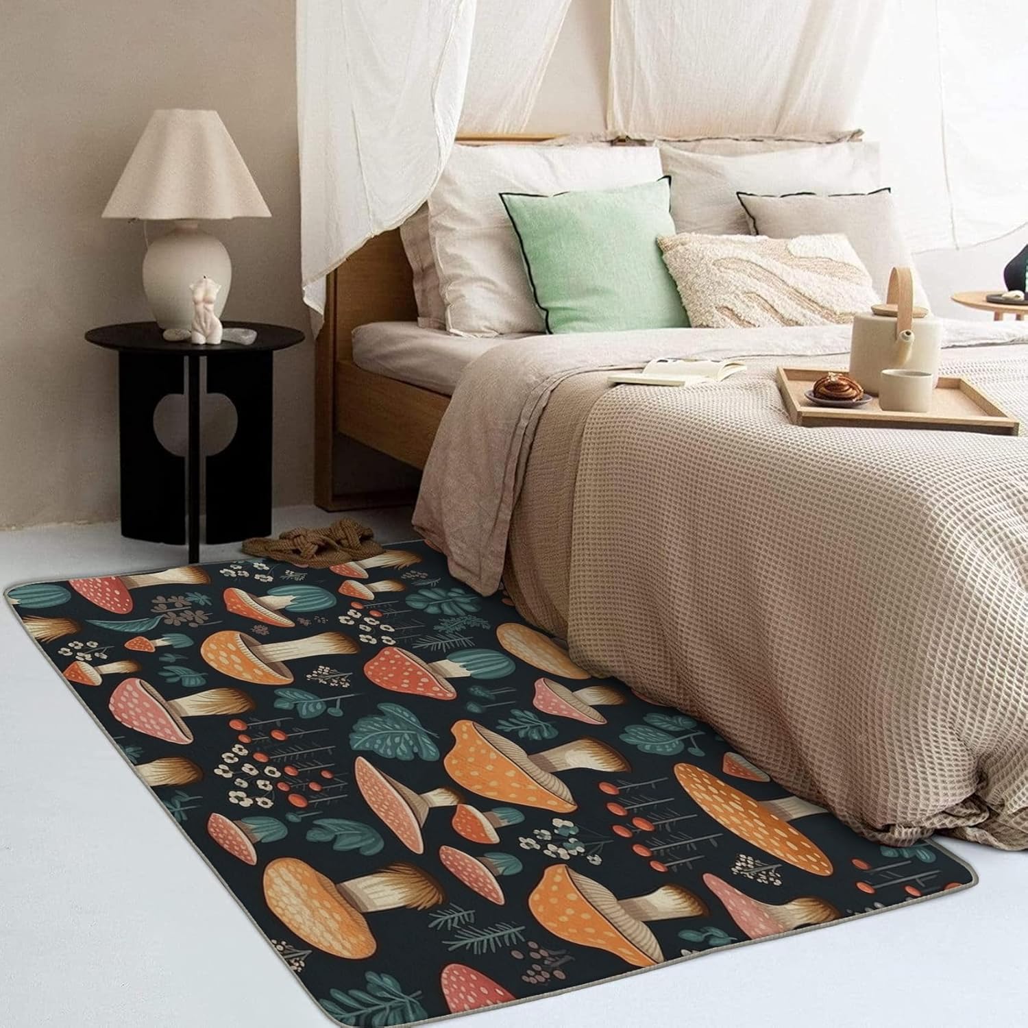 Alfombra de 2 x 3, alfombras de hongos para entrada, sala de estar, dormitorio, alfombra botánica de área pequeña y decoración de dormitorio,