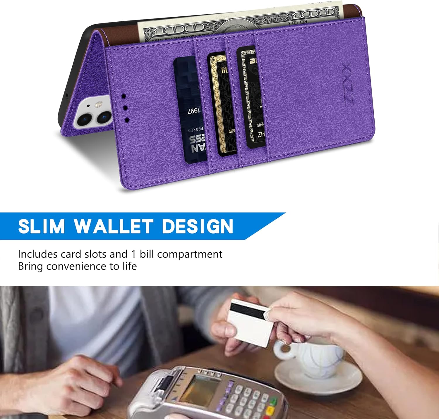 ZZXX Funda tipo cartera para iPhone 11 con bloqueo RFID, ranura para tarjetas, función atril, cierre magnético, funda protectora de cuero para