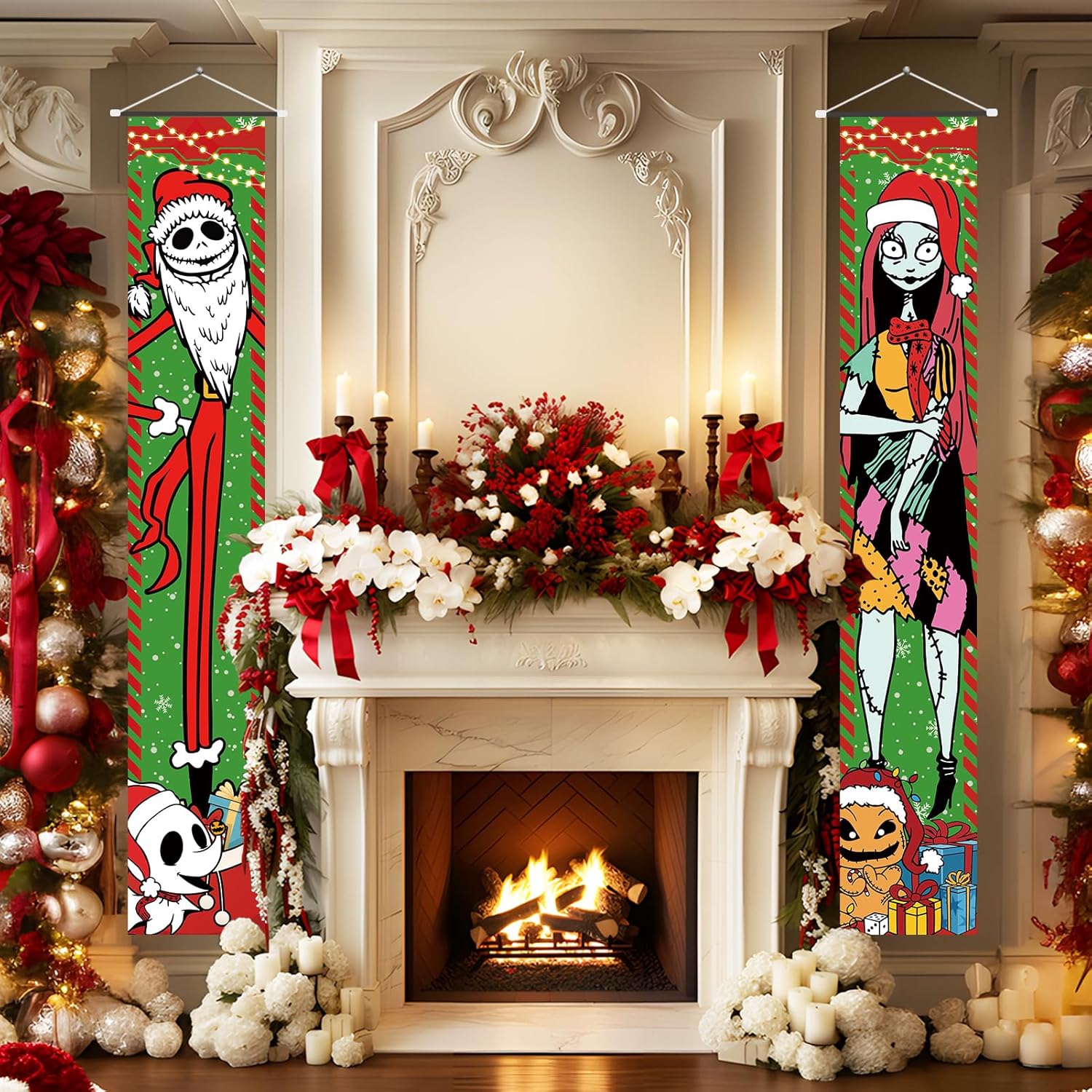 Jack Sally Banners – Letreros para porche, decoración de Navidad, pesadilla, decoración de Navidad, fiesta al aire libre