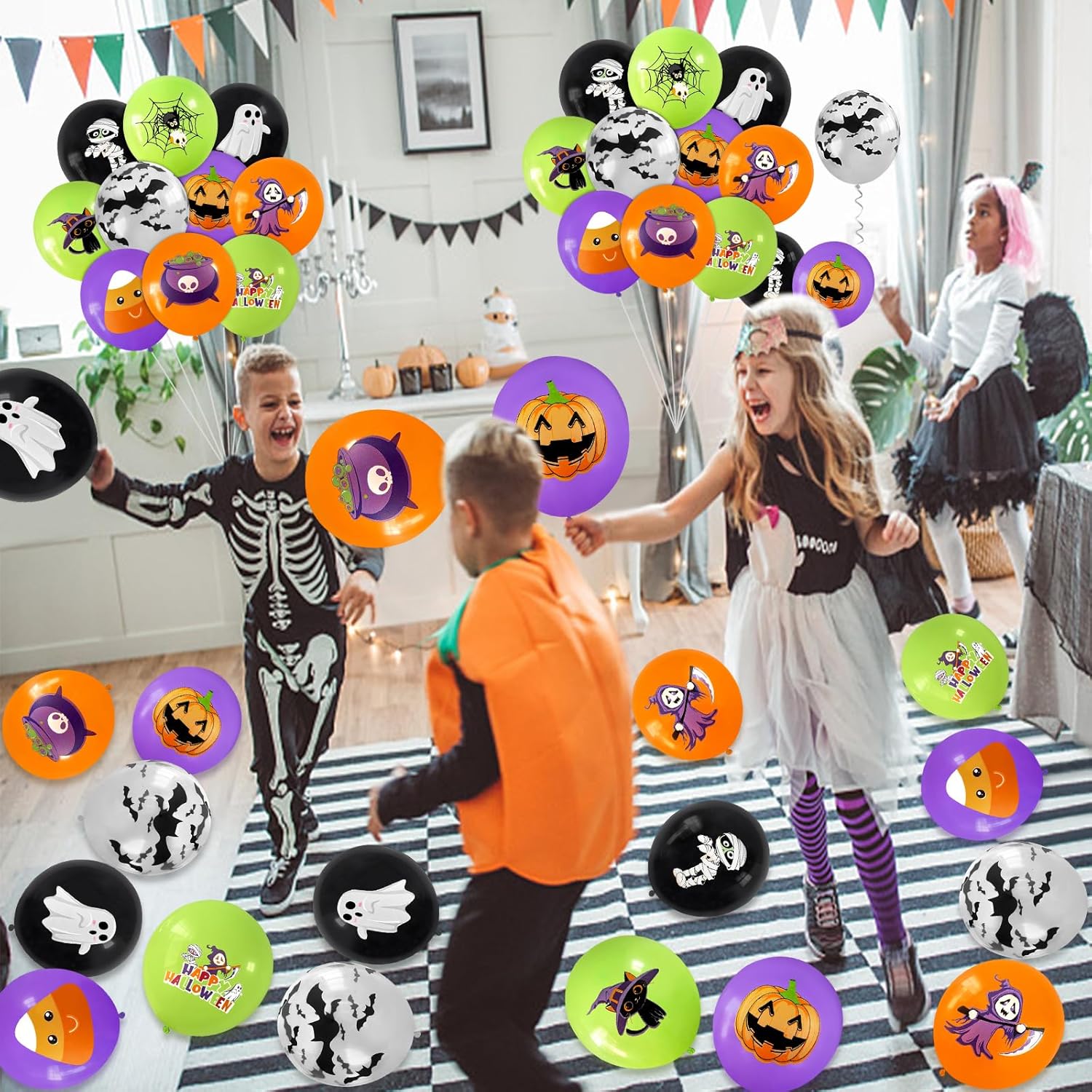 60 globos de fiesta de Halloween, globos de látex de Halloween de 12 pulgadas, globos de Halloween con calabaza, murciélago, araña, fantasma para