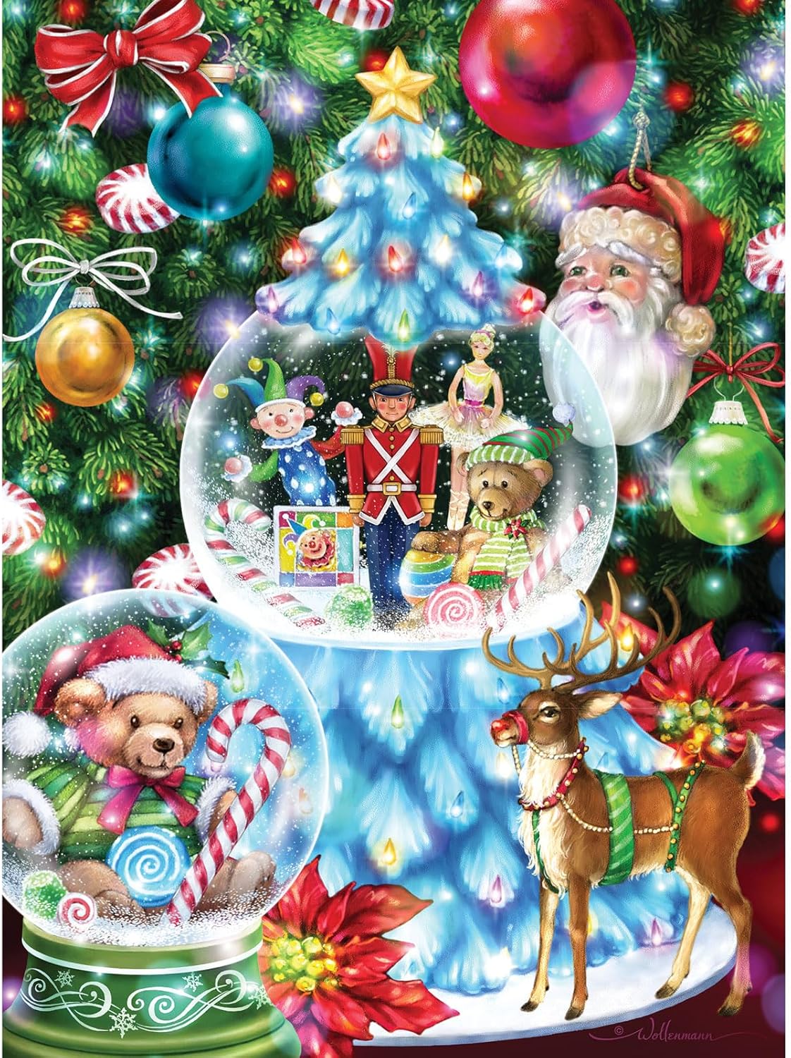 Bits and Pieces – Rompecabezas de 1000 piezas para adultos – 20 x 27 pulgadas – Globo de nieve azul de árbol de Navidad – 1000 piezas Holiday Glow