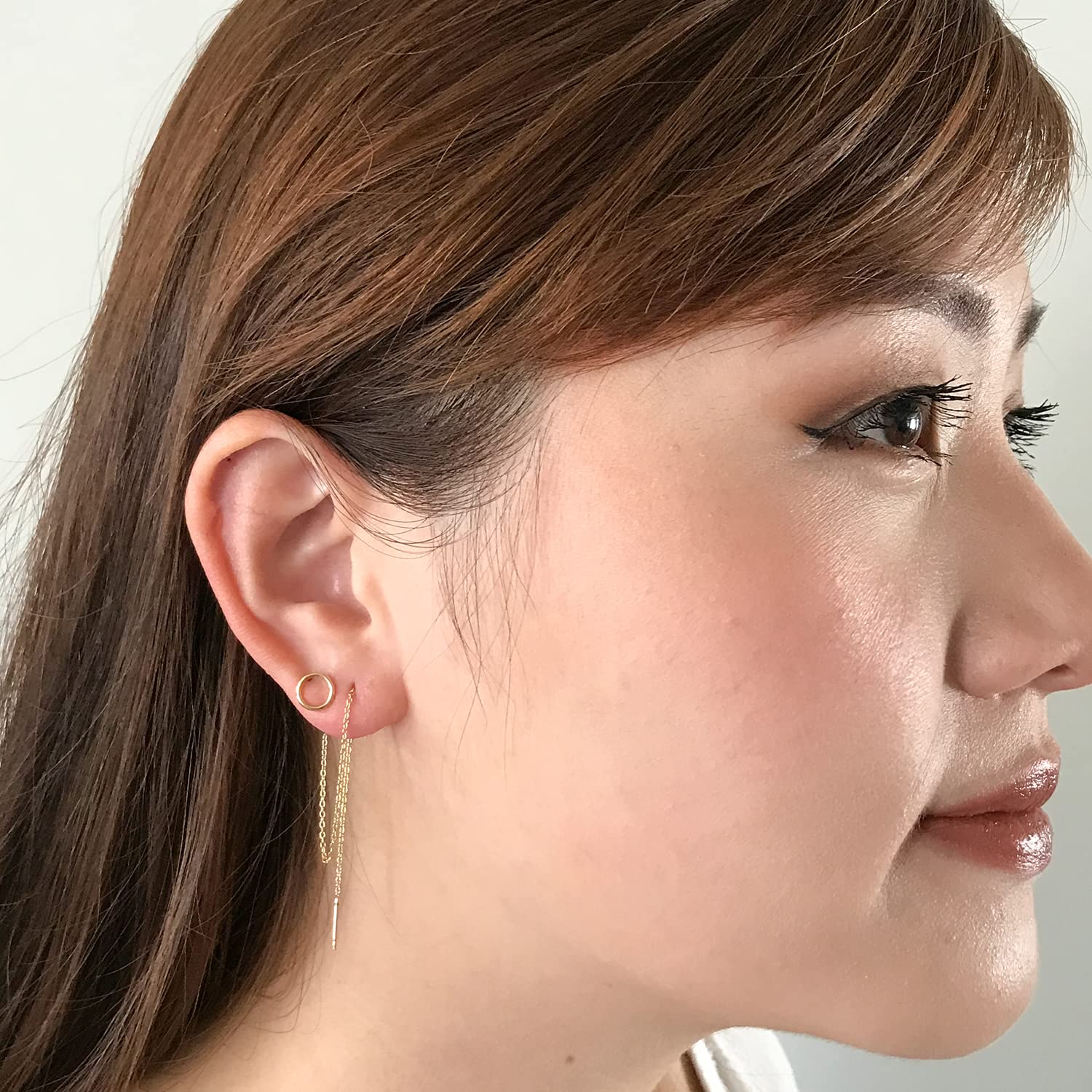 Double Piercing Earrings – Two Hole Earrings for Women – Silver, Gold and Rose Gold – Pull Through Chain Link Earrings (14k Gold Filled)