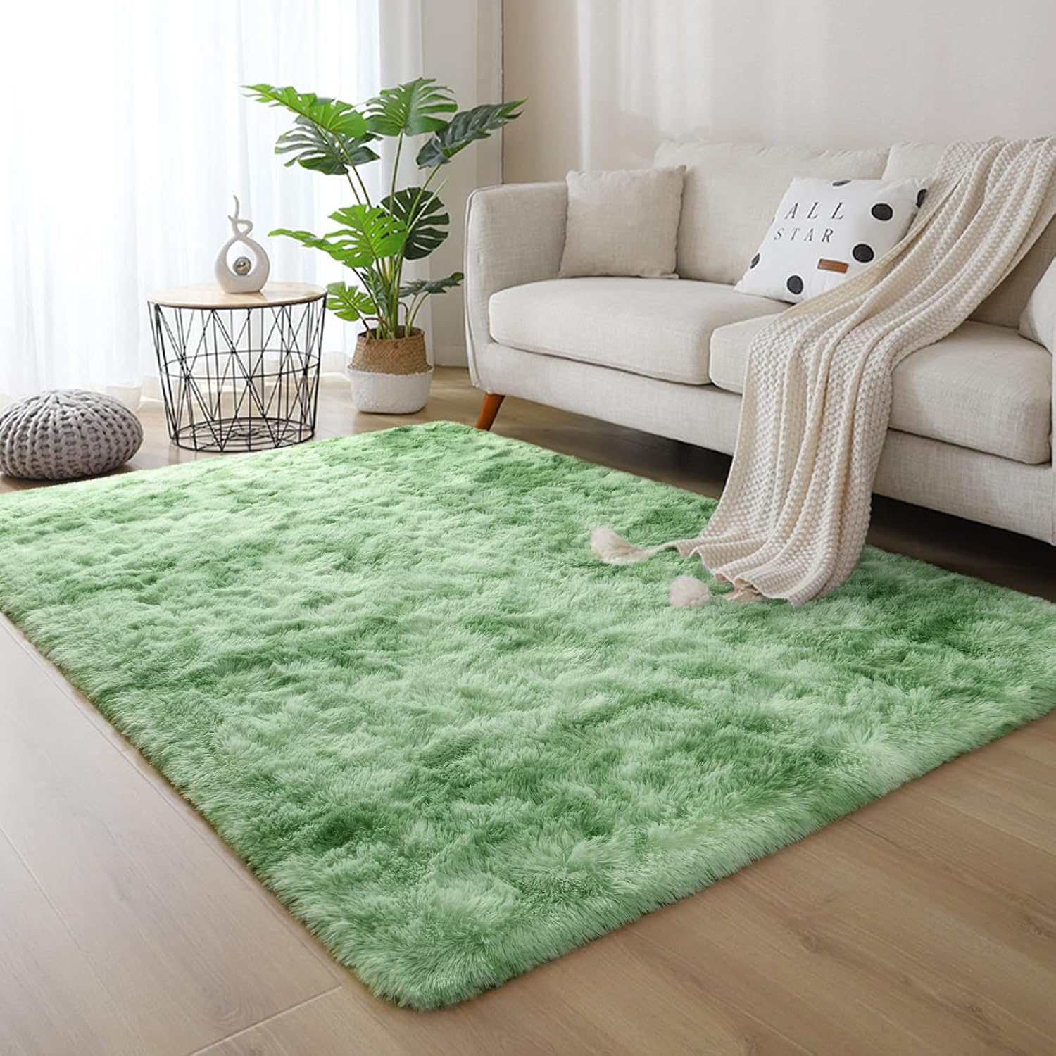 DweIke – Alfombras esponjosas para dormitorio, sala de estar, alfombras de interior de 4 x 6 pies, alfombras peludas teñidas anudadas, color verde