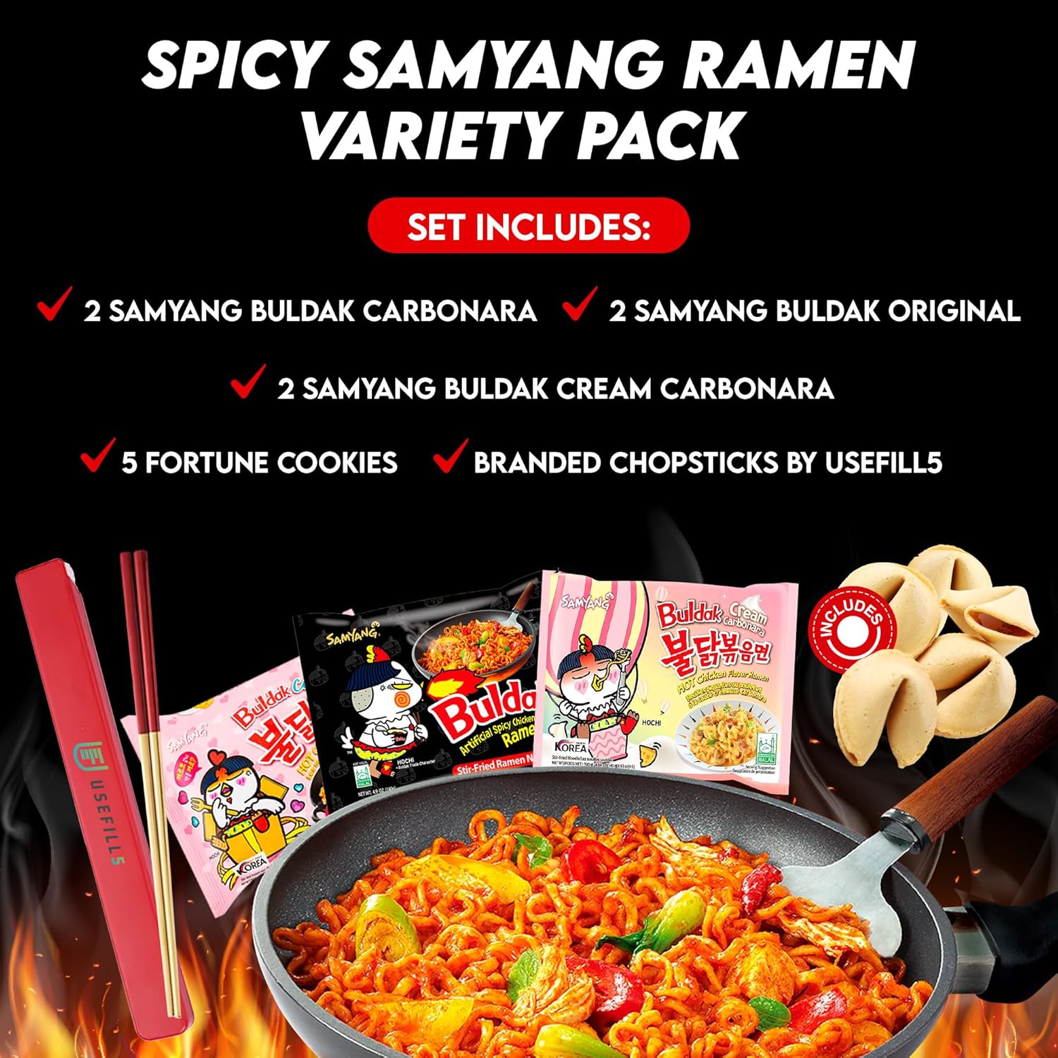 Buldak Ramen Fideos  Paquete de 6 fideos ramen coreanos  Buldak Ramen Carbonara Cream Carbonara Cream Carbonara Original Spicy Variety Pack  Incluye