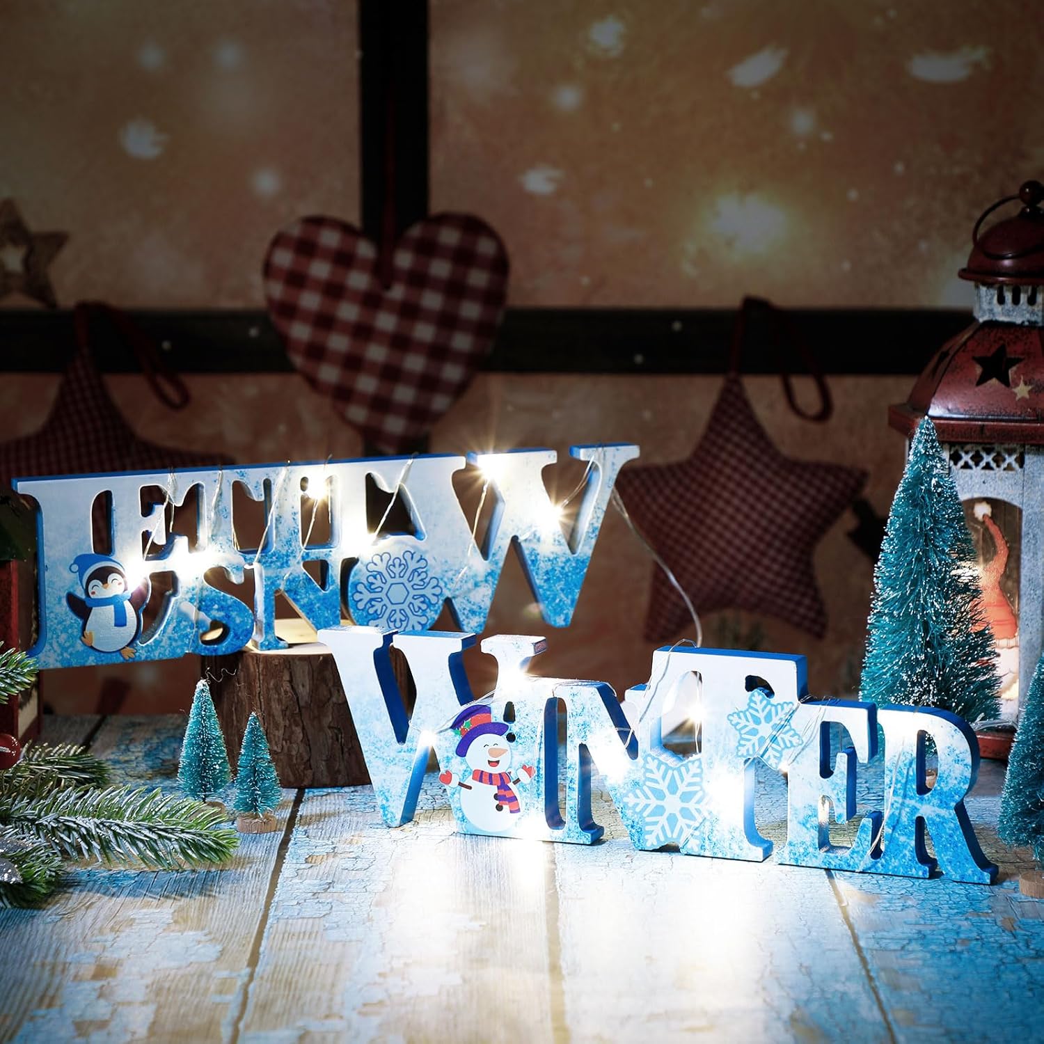2 piezas de centro de mesa de Navidad con luces LED de invierno, muñeco de nieve, muñeco de nieve, adorno iluminado para decoración de bandeja