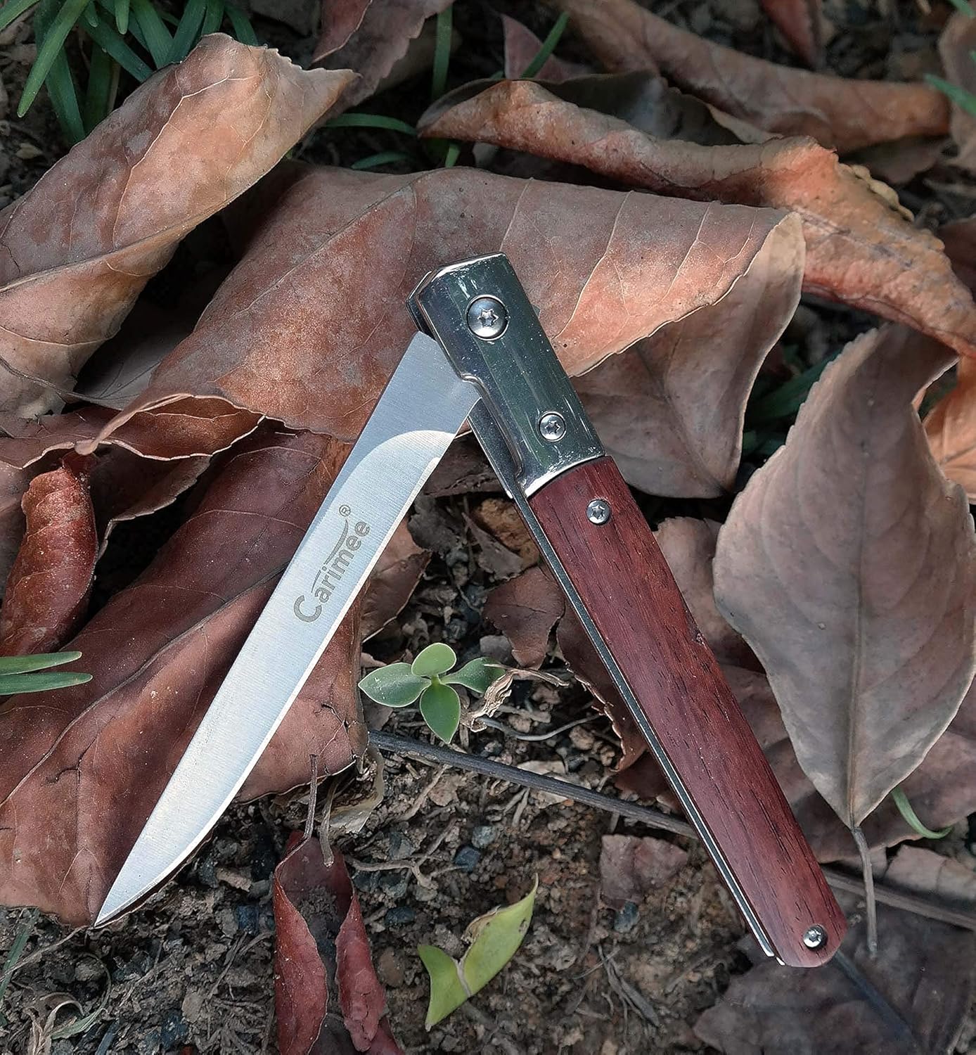 Navaja plegable de bolsillo de 4 pulgadas, cuchilla D2 y mango de sándalo