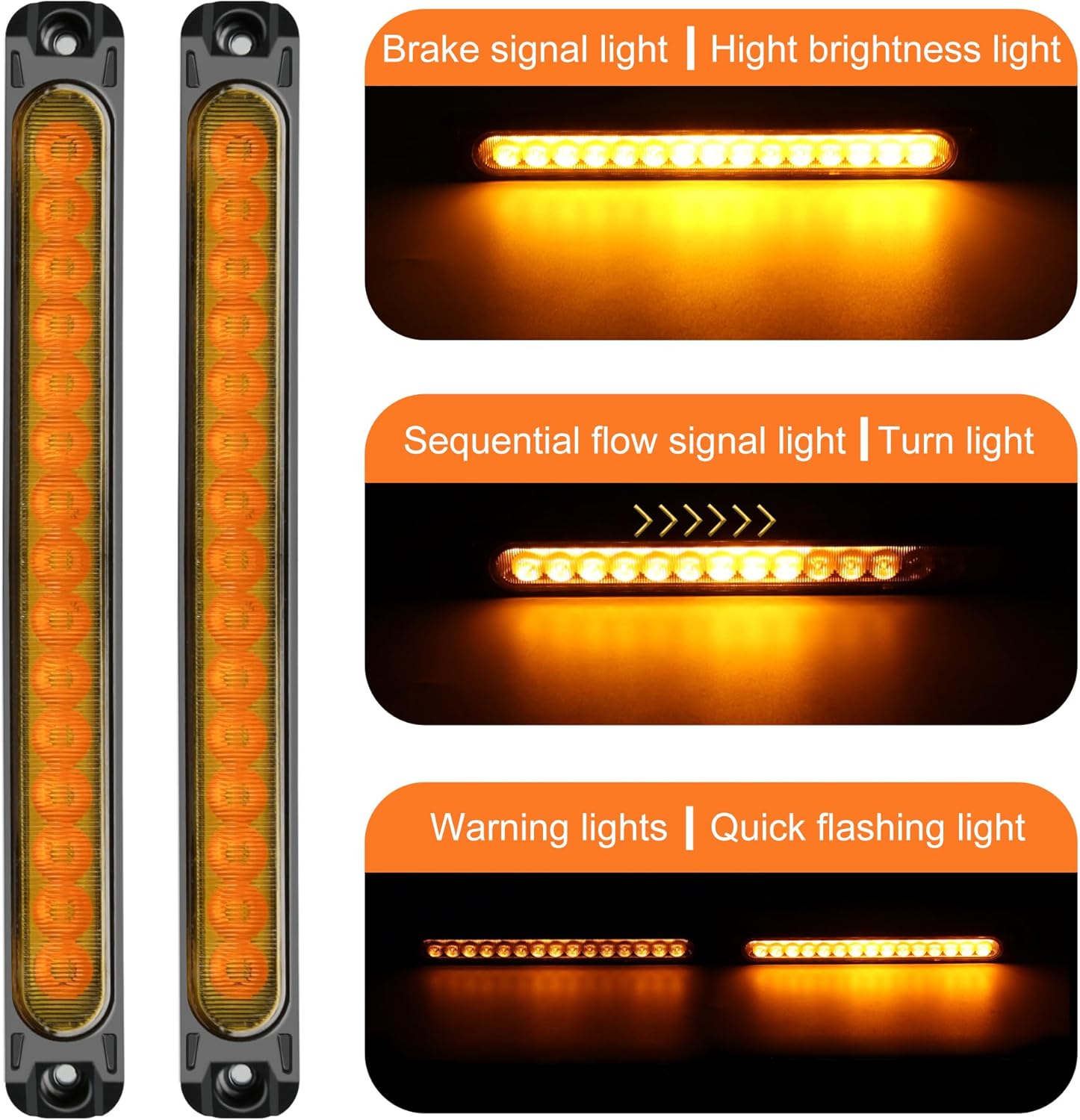 2 barras de luz de remolque universales de 15 LED, 12-24 V, luces de advertencia de luz de freno de remolque con señal de flujo secuencial, luces