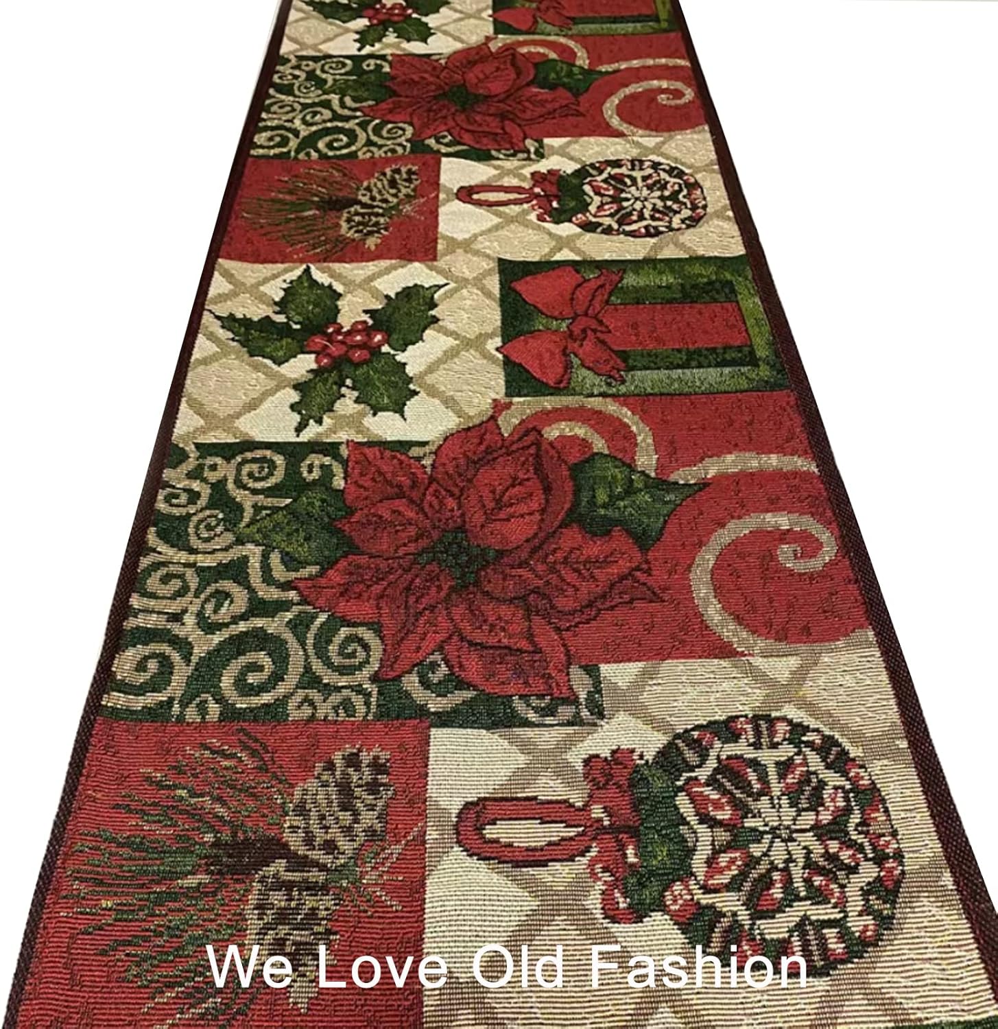 Camino de mesa de Navidad con borla de 72 x 13 pulgadas, mesa de comedor de cocina, mantel de mesa de café para exteriores e interiores, decoración