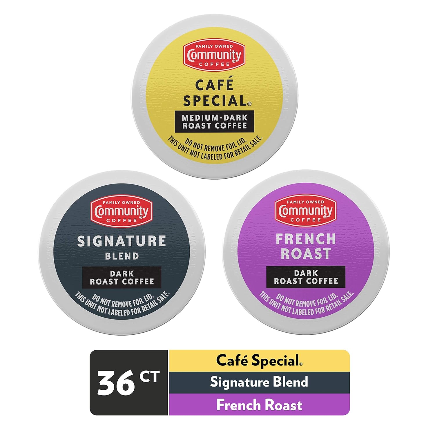 Community Coffee – Paquete variado de 36 cápsulas de café, tostado oscuro, compatible con cafeteras Keurig 2.0 K-Cup (12 unidades, paquete de 3)