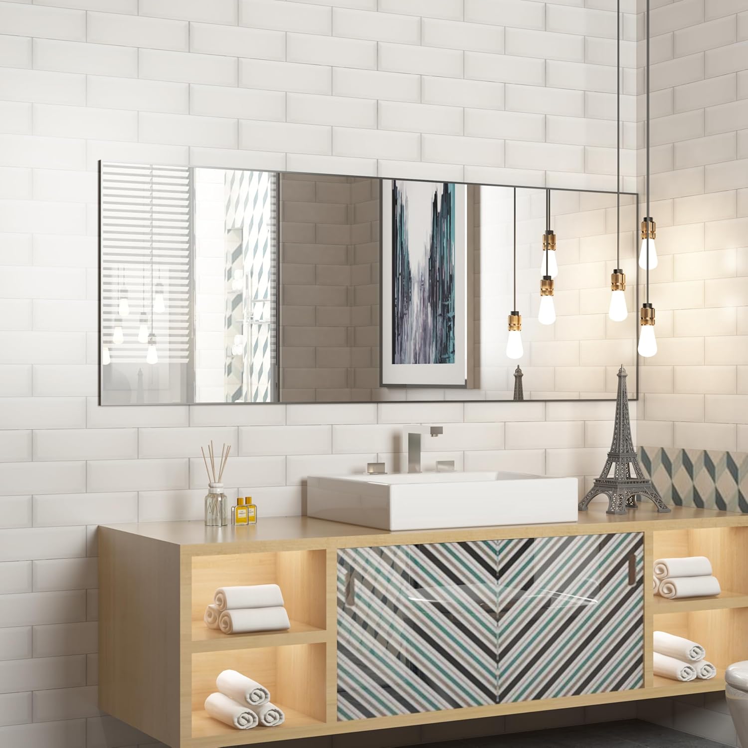 Ainqureen Espejo rectangular de longitud completa de 64 x 21 pulgadas, marco de aluminio, para pared e inclinado, espejo negro grande para