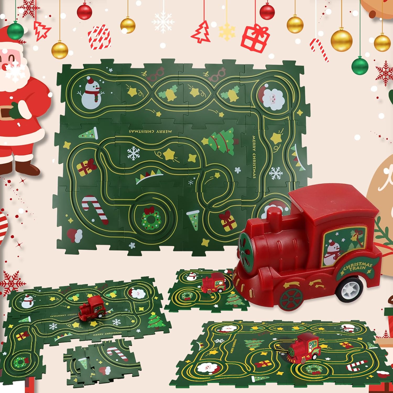 Juego de rompecabezas educativo para niños, serie de Navidad, ensamblaje de bricolaje con carril para niños a partir de 3 años (13 piezas)