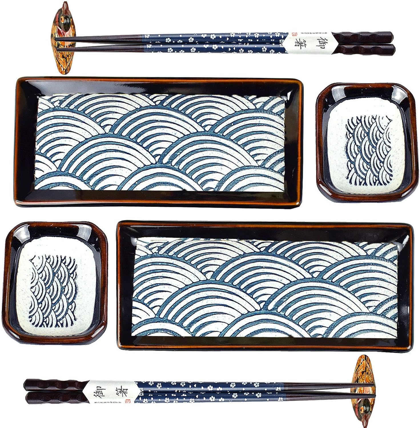 Artcome Juego de vajilla de cerámica de estilo japonés de 8 piezas para boda de inauguración de la casa, 2 platos de sushi, 2 platos de salsa, 2