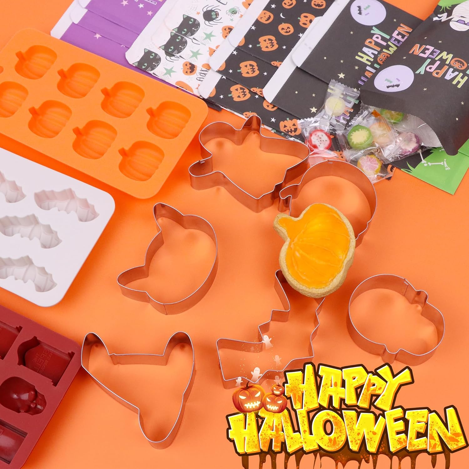 21 cortadores de galletas de Halloween, kit de fabricación de moldes de silicona de calavera de Halloween, juego de hornear de Halloween,